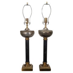 Pair of cast mercury glass columnar table lamps