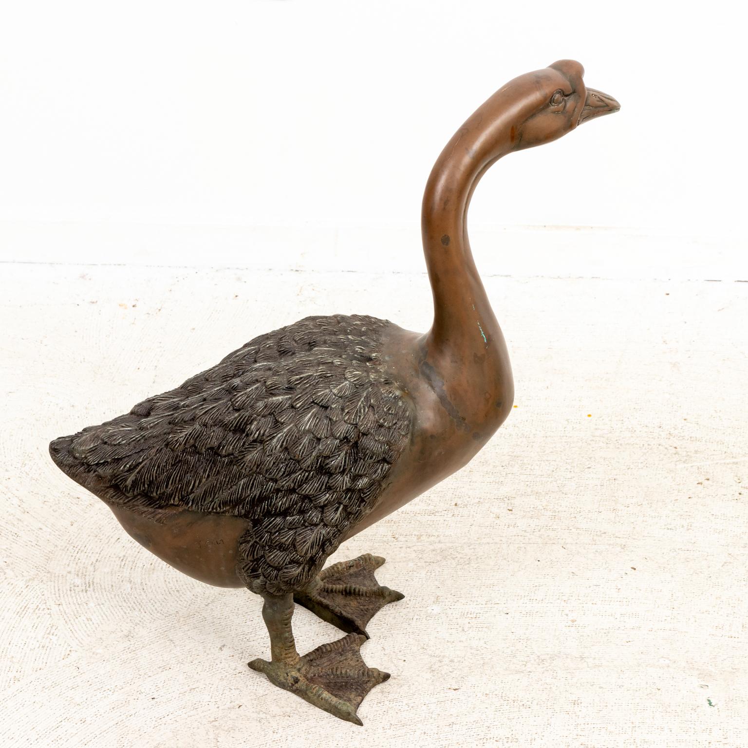 French Pair of Cast Metal Garden Geese