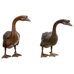 Pair of Cast Metal Garden Geese