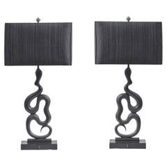 Paire de lampes serpentines en métal moulé, France, années 1970