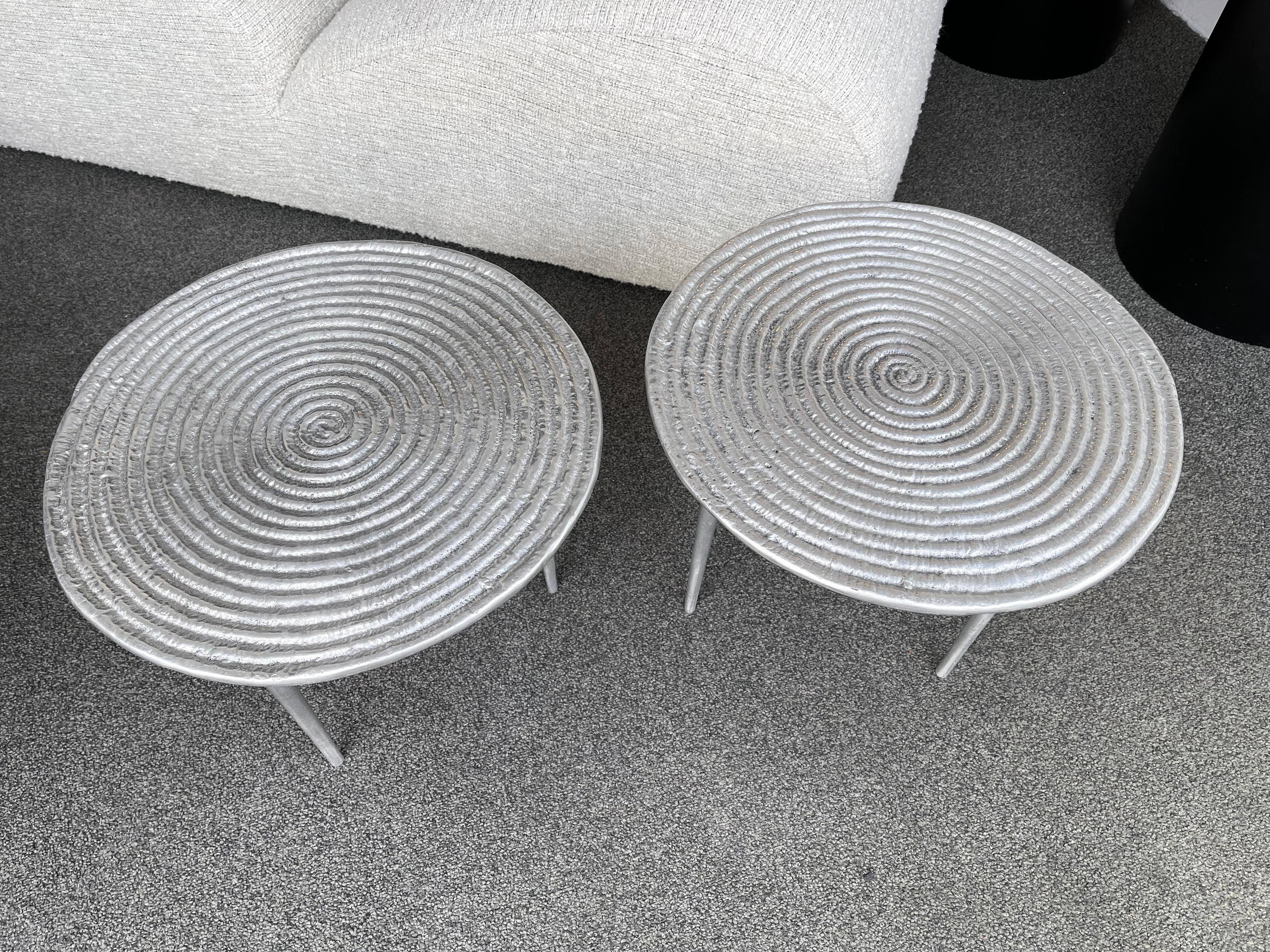 Mid-Century Modern Pair of Cast Metal Side Tables, Italy, 1990s For Sale