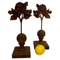 Pair of Cast of Iron Architectural Roses on Square Base