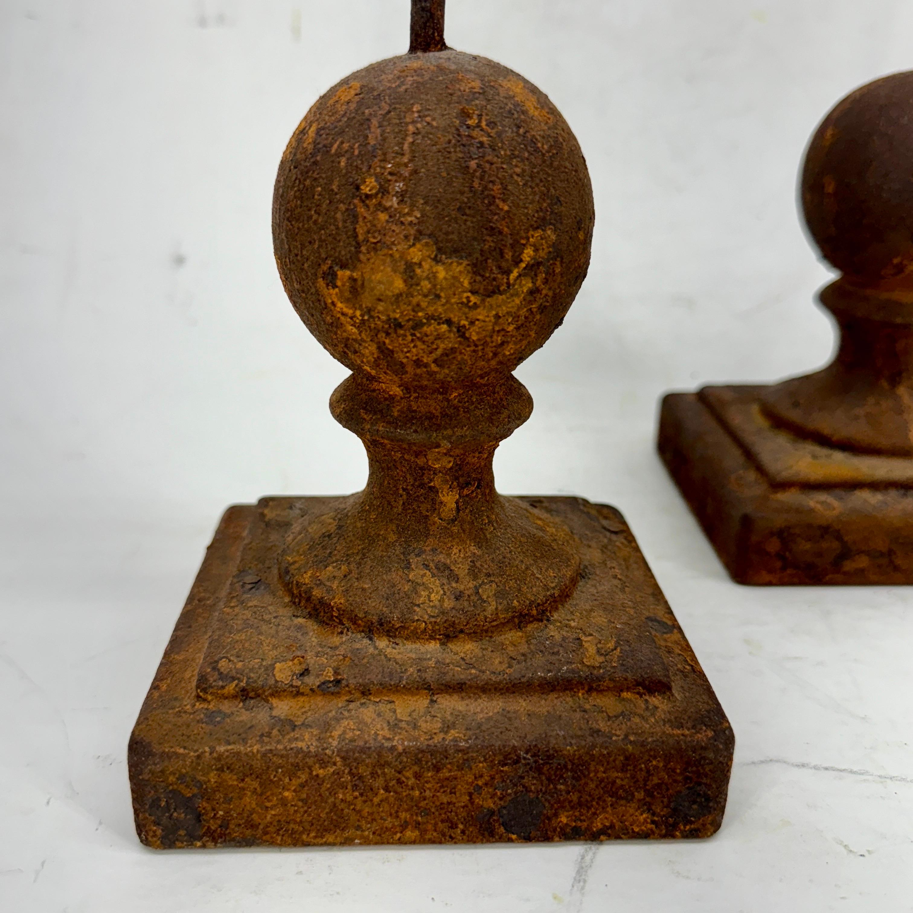 Pair of Cast of Iron Architectural Roses on Square Base For Sale 1