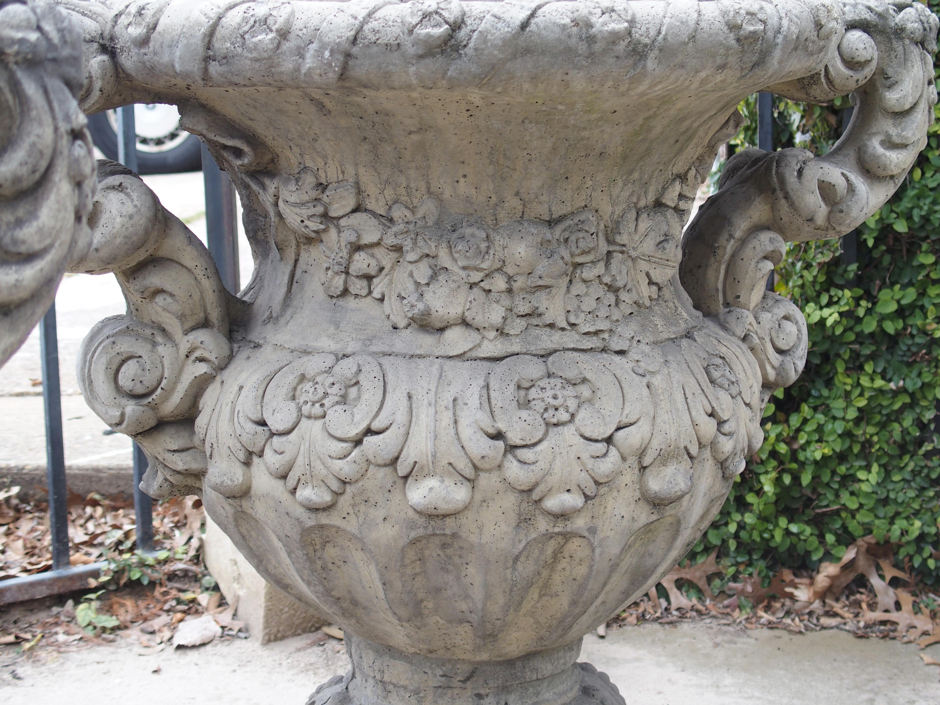 French Pair of Cast Renaissance Style Lidded Outdoor Vases from France