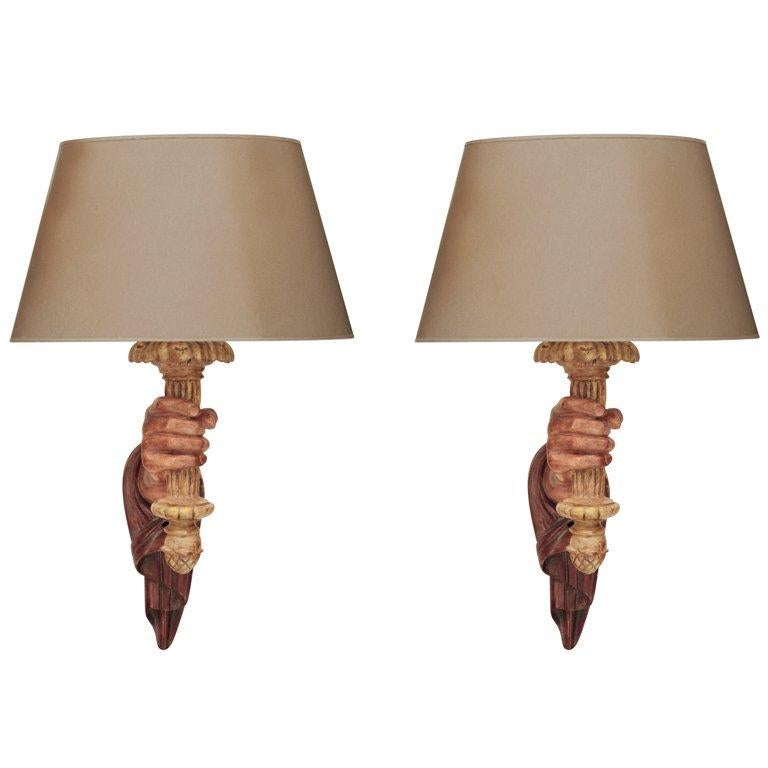 American Pair of Cast Resin Hand Sconces by Sirmos For Sale