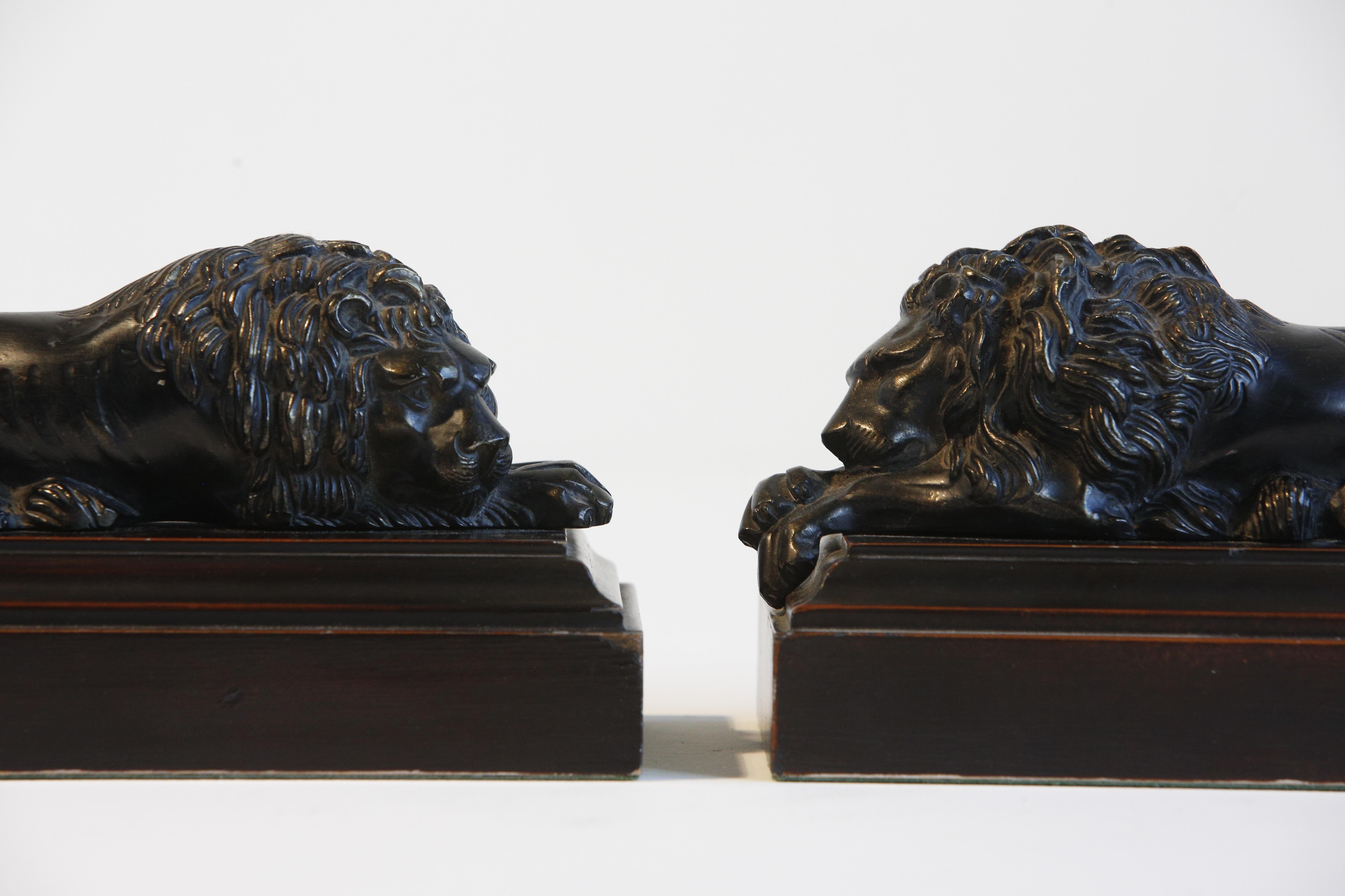 Italian Pair of Cast Sculptures Bronze Lions, after Antonio Canova, 19th Century For Sale