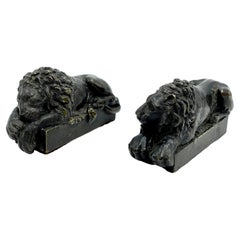 Antique Pair of Cast Sculptures Bronze Lions, after Antonio Canova, 19th Century