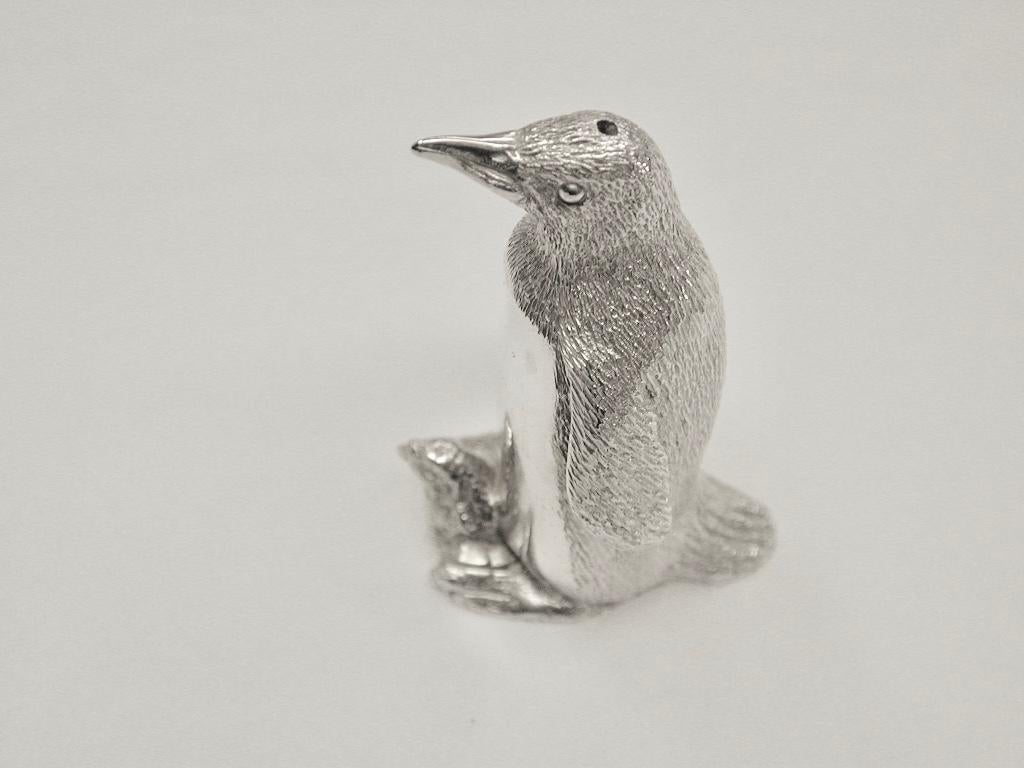 Sterling Silver Pair of Cast Silver Penquin Pepper and Salt Shakers, Richard Comyns, London, 1992