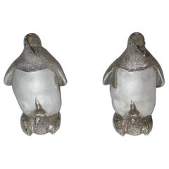 Vintage Pair of Cast Silver Penquin Pepper and Salt Shakers, Richard Comyns, London, 1992