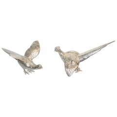 Pair of Cast Silver Plated Pheasants Dated circa 1950