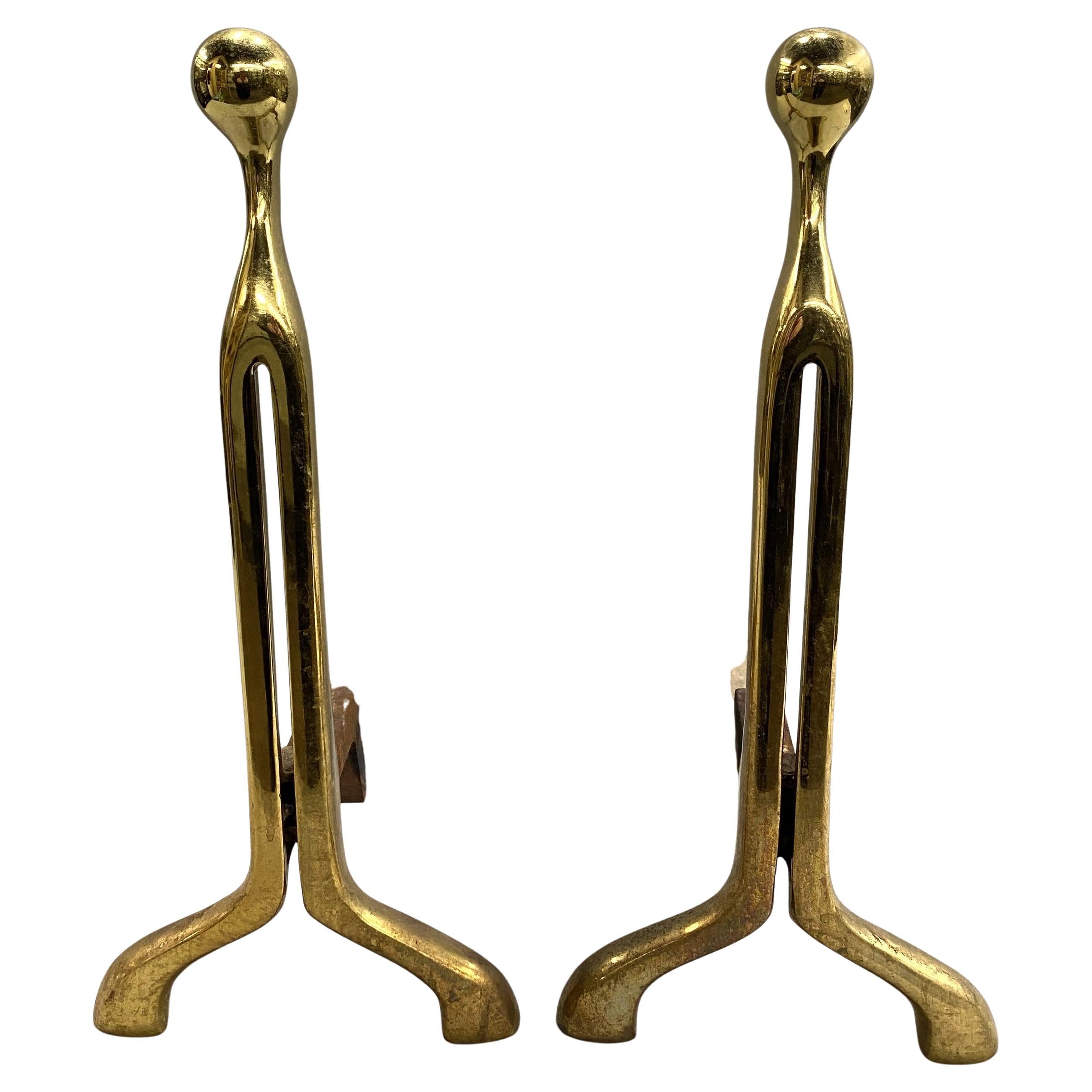 Pair of Cast Solid Bronze Andirons by Nancy Ruben for Craig Van Den Brulle