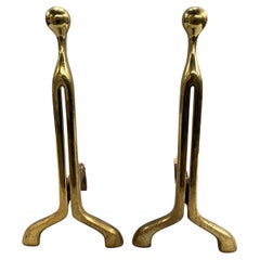 Pair of Cast Solid Bronze Andirons by Nancy Ruben for Craig Van Den Brulle