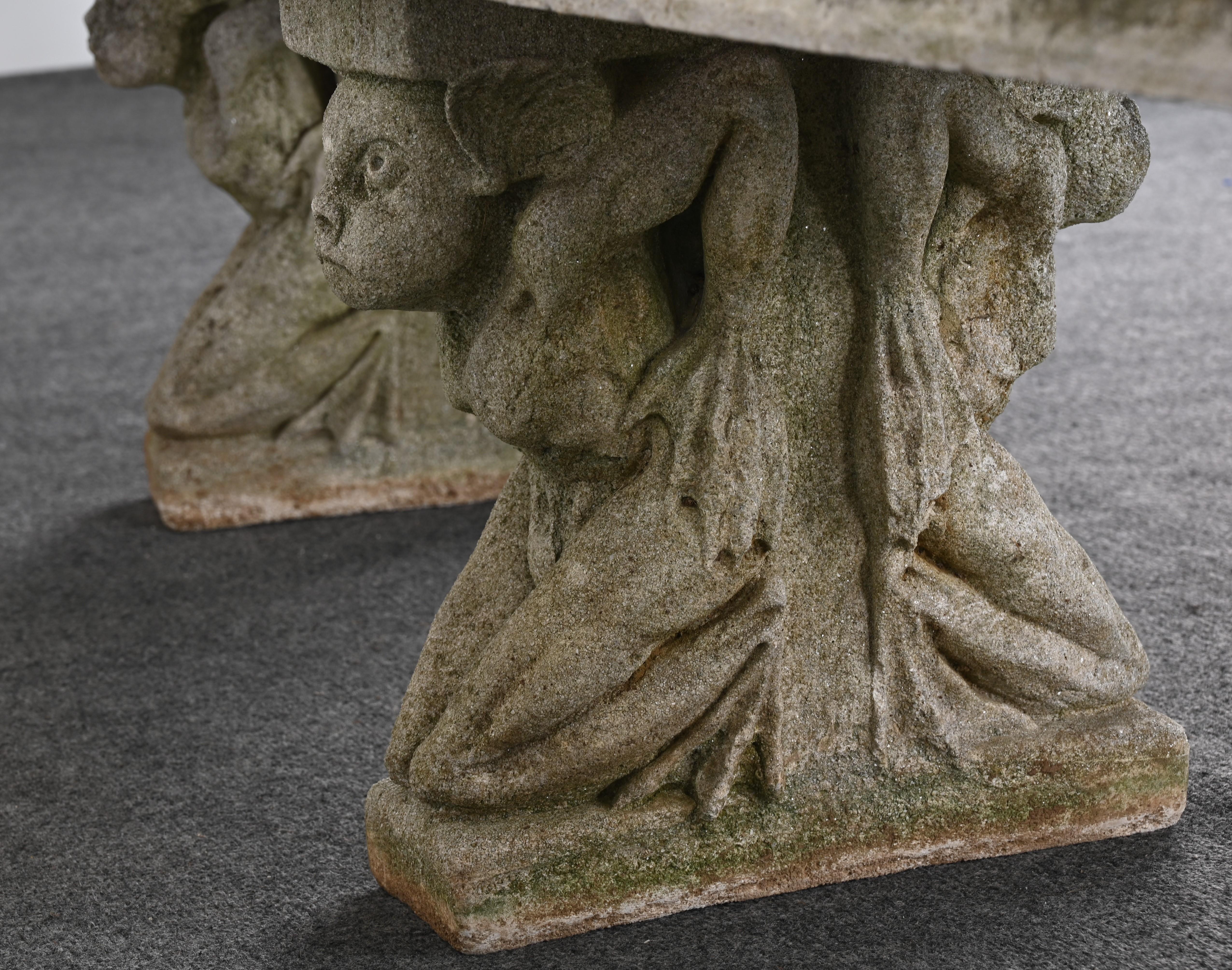 Pair of Cast Stone Artcrete Co. Garden Benches from Glencoe Mansion, 1920s 5