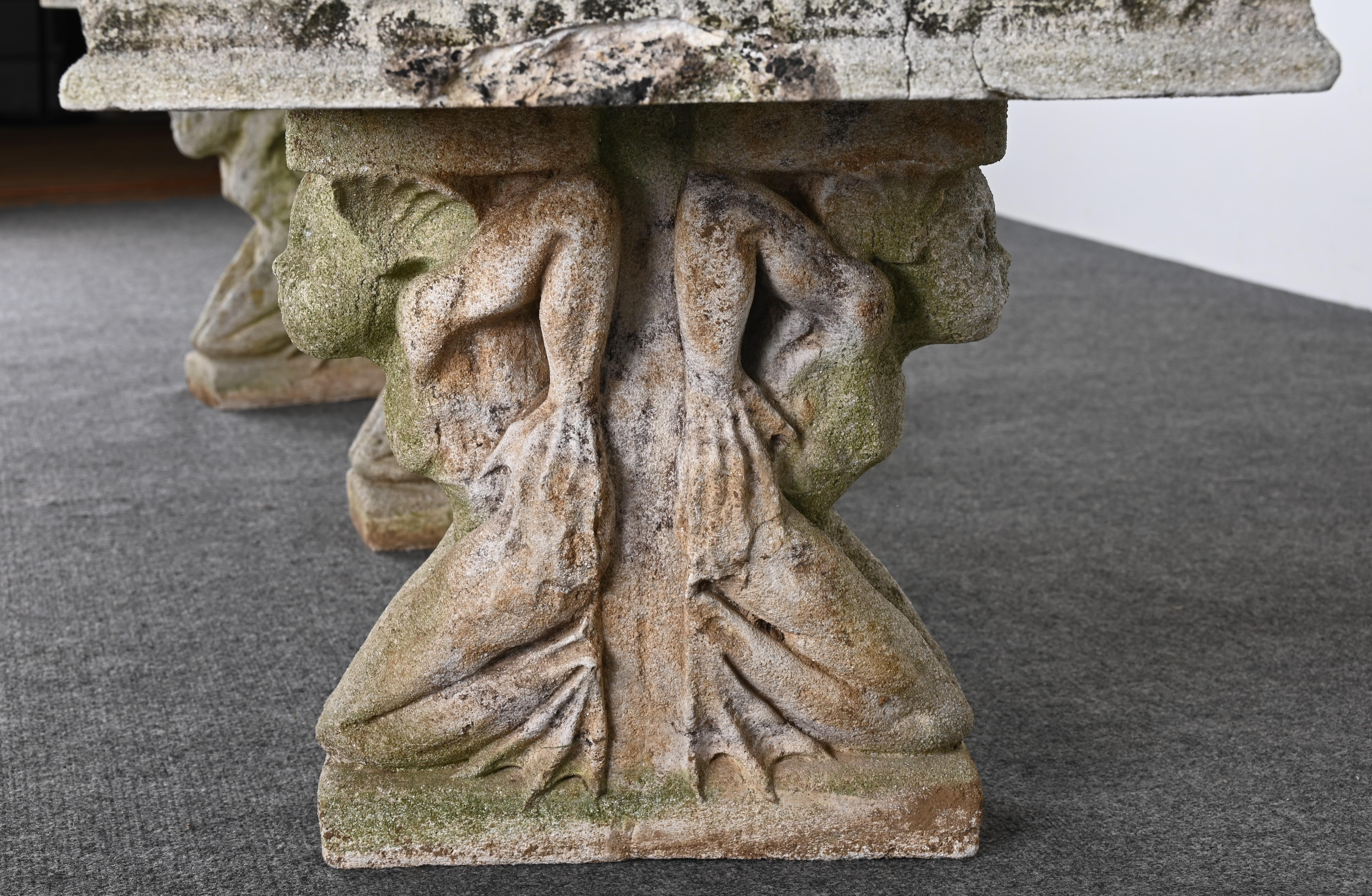 Pair of Cast Stone Artcrete Co. Garden Benches from Glencoe Mansion, 1920s 3