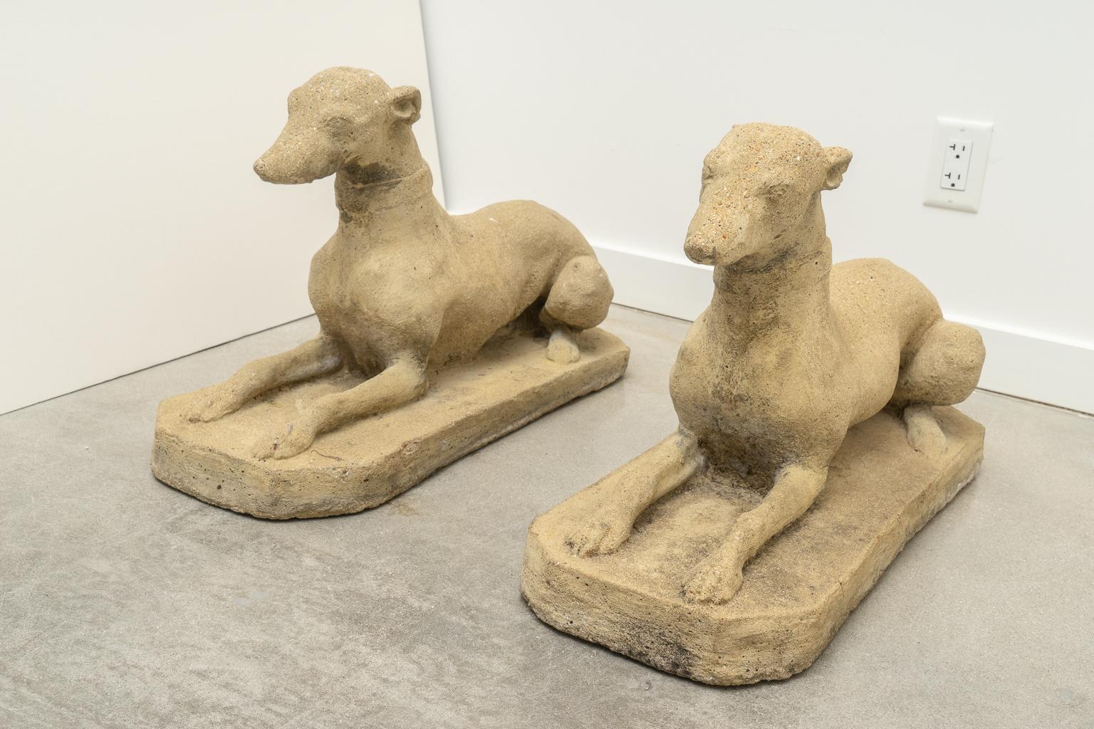 Neoclassical Revival Pair of Cast Stone Dog Sculptures