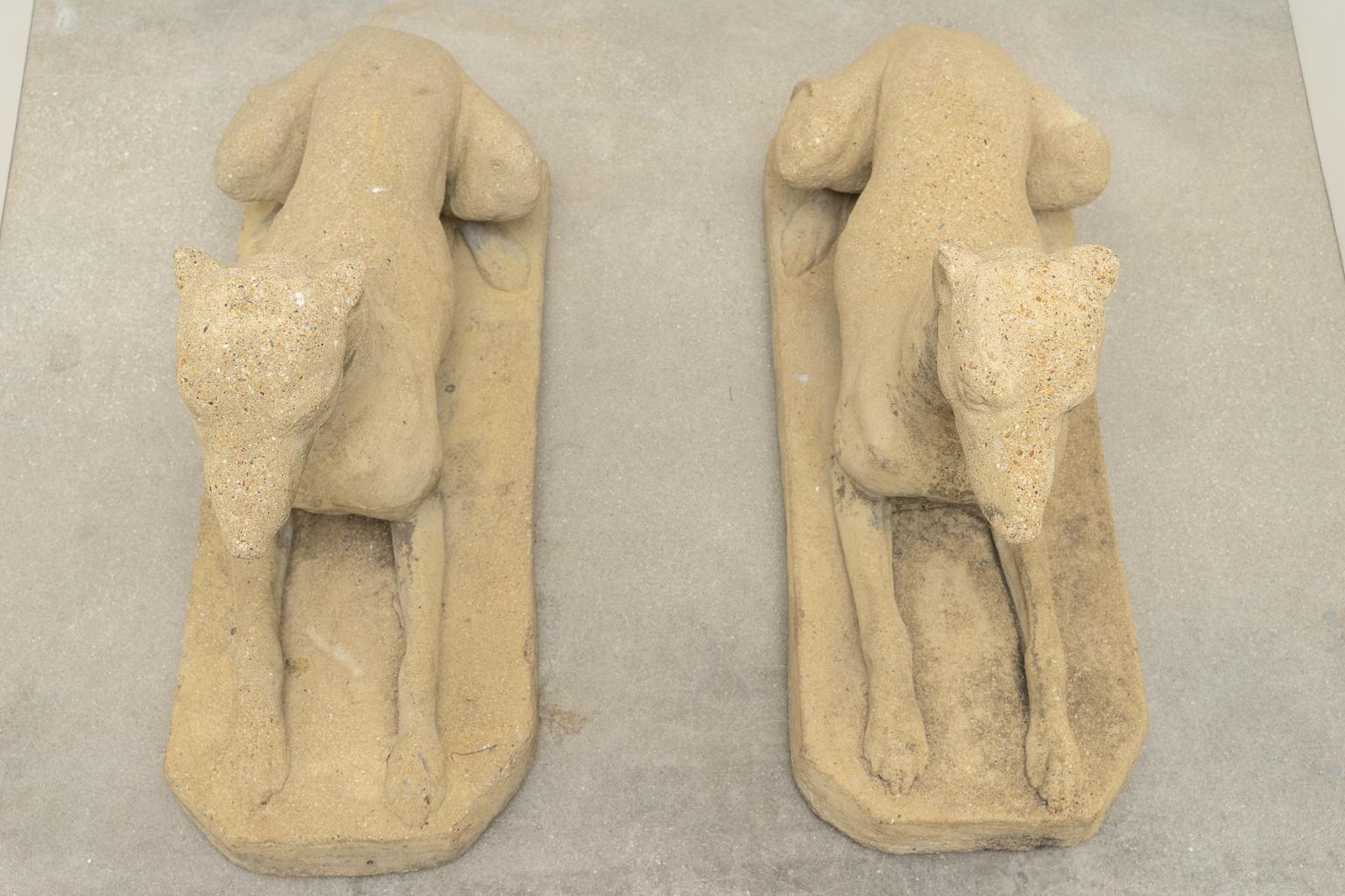 English Pair of Cast Stone Dog Sculptures