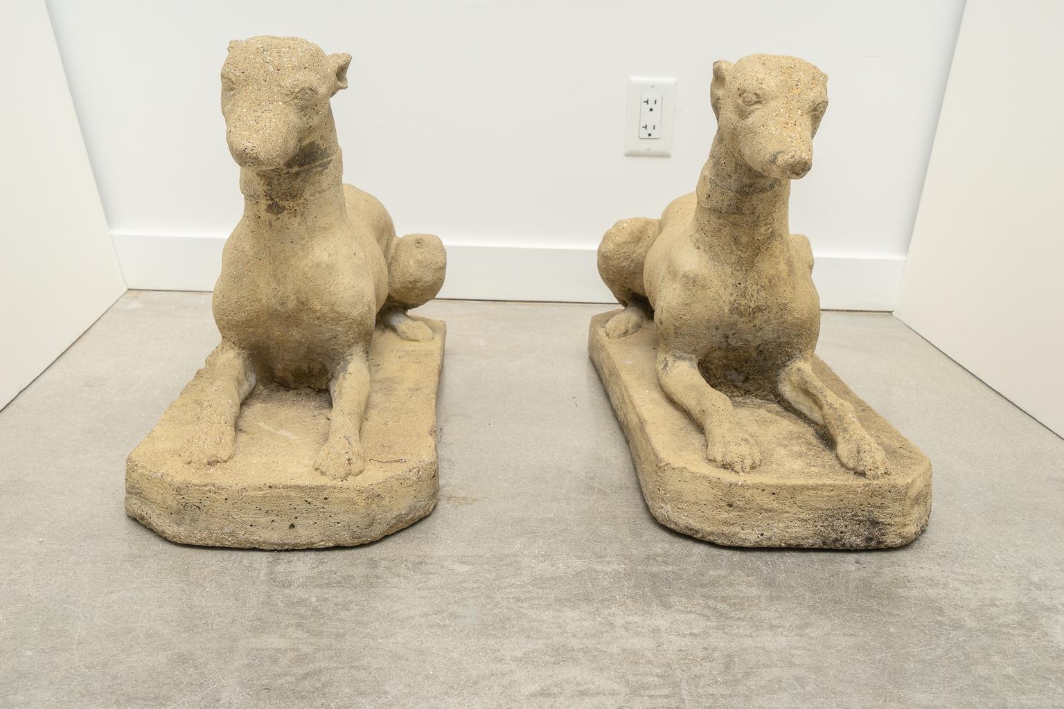 Hand-Crafted Pair of Cast Stone Dog Sculptures