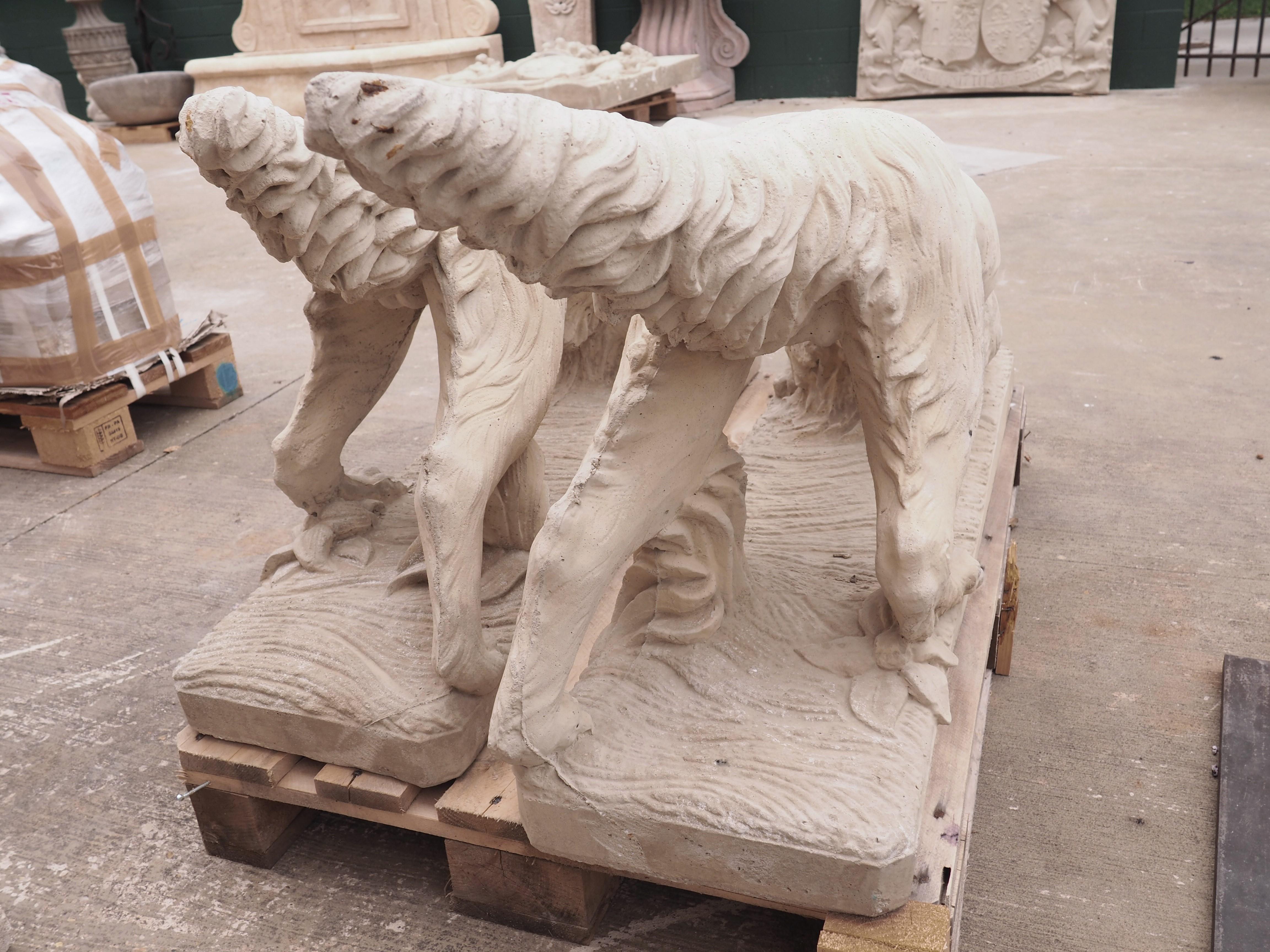 Pair of Cast Stone Dog Statues in a Light Sandstone Finish 5