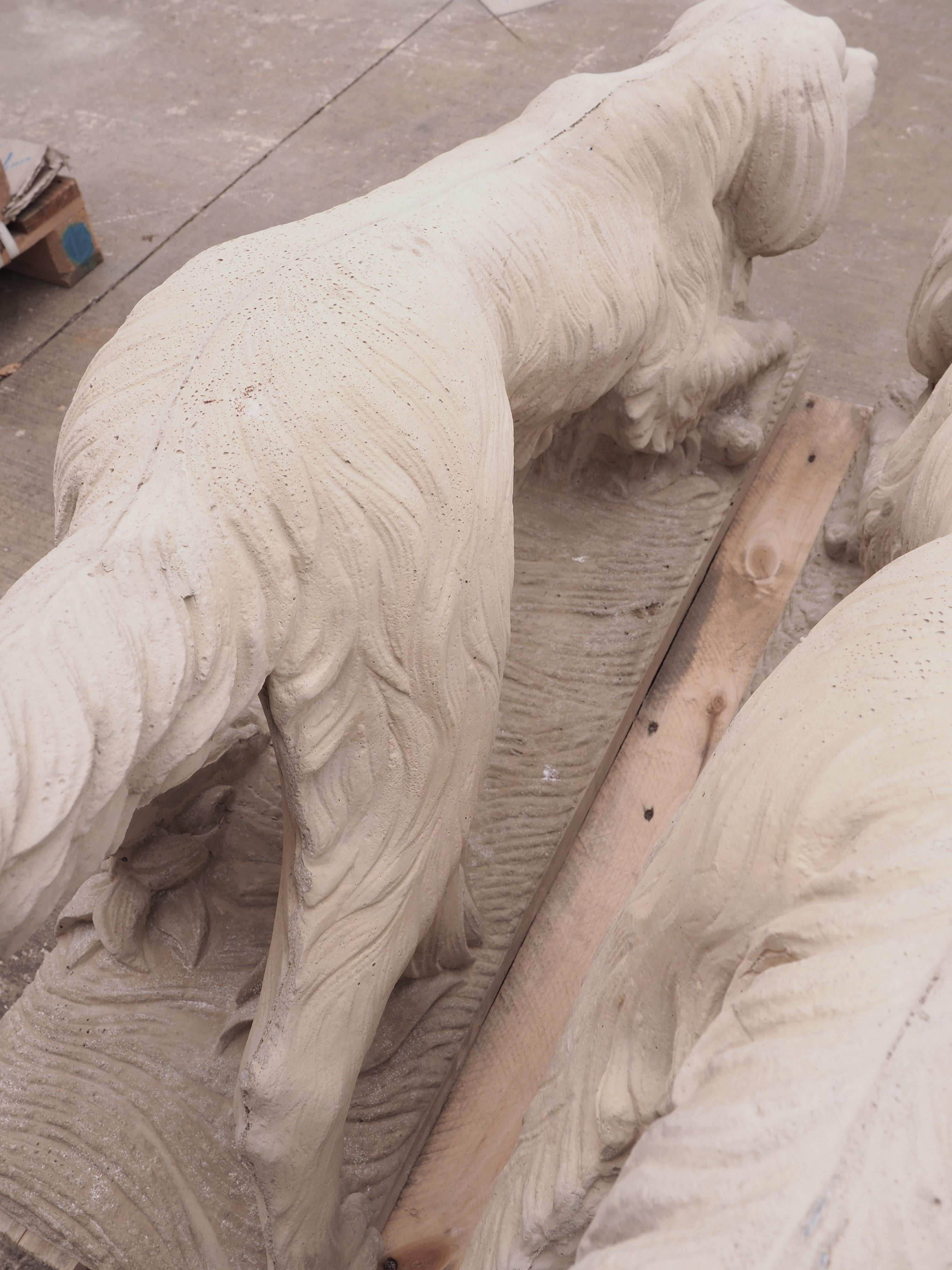 Pair of Cast Stone Dog Statues in a Light Sandstone Finish 6
