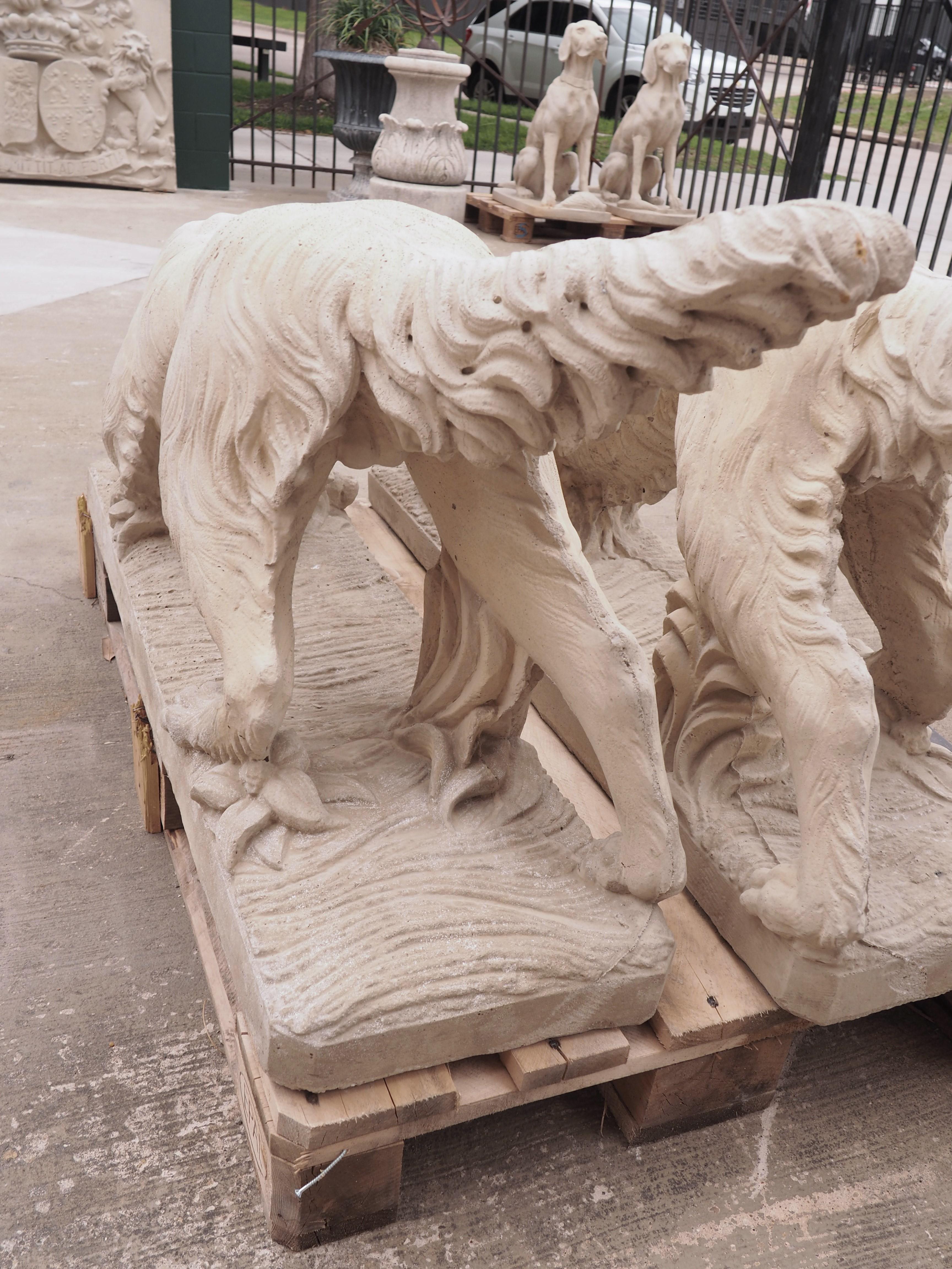 Pair of Cast Stone Dog Statues in a Light Sandstone Finish 8
