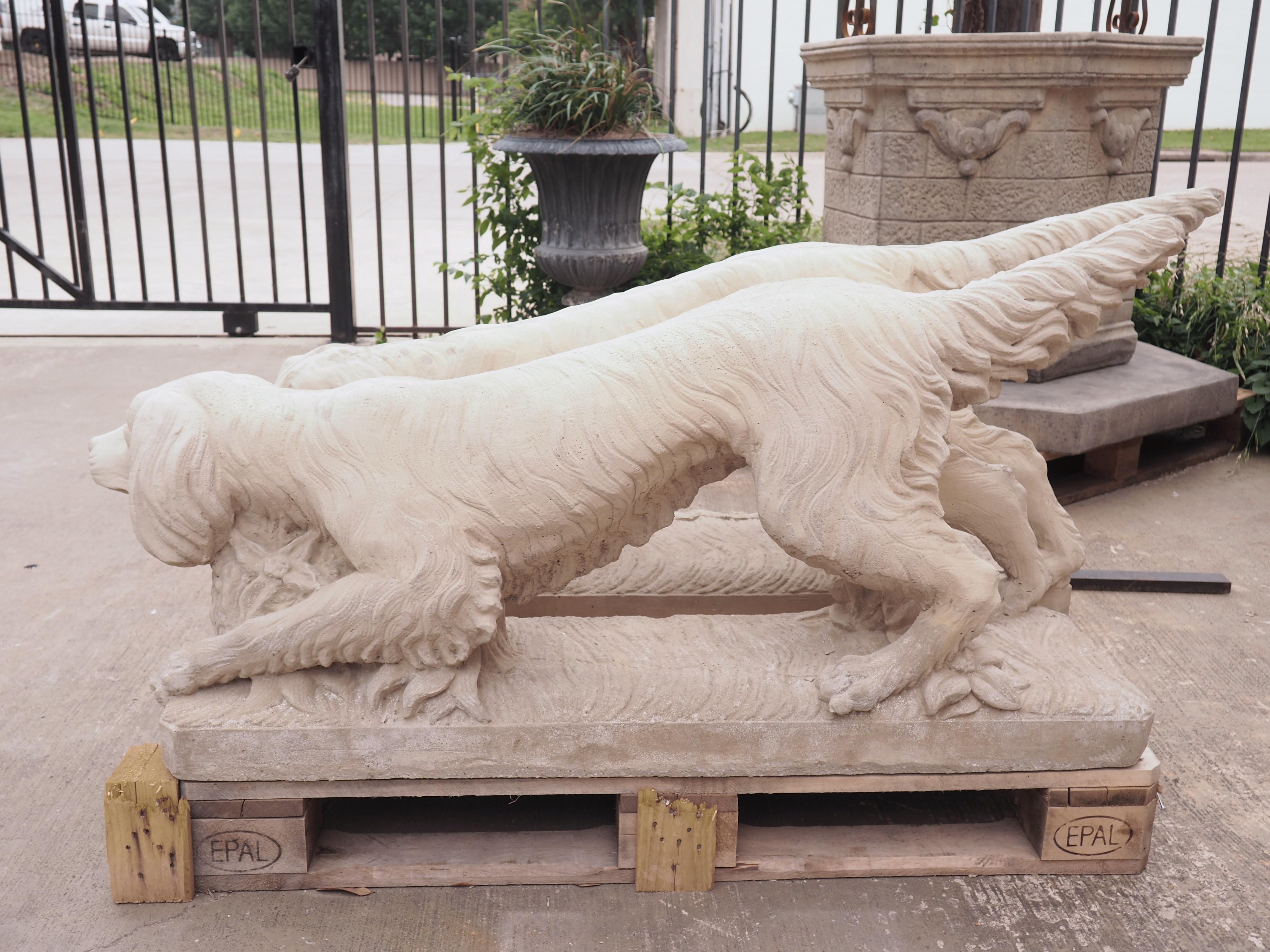 Pair of Cast Stone Dog Statues in a Light Sandstone Finish 1