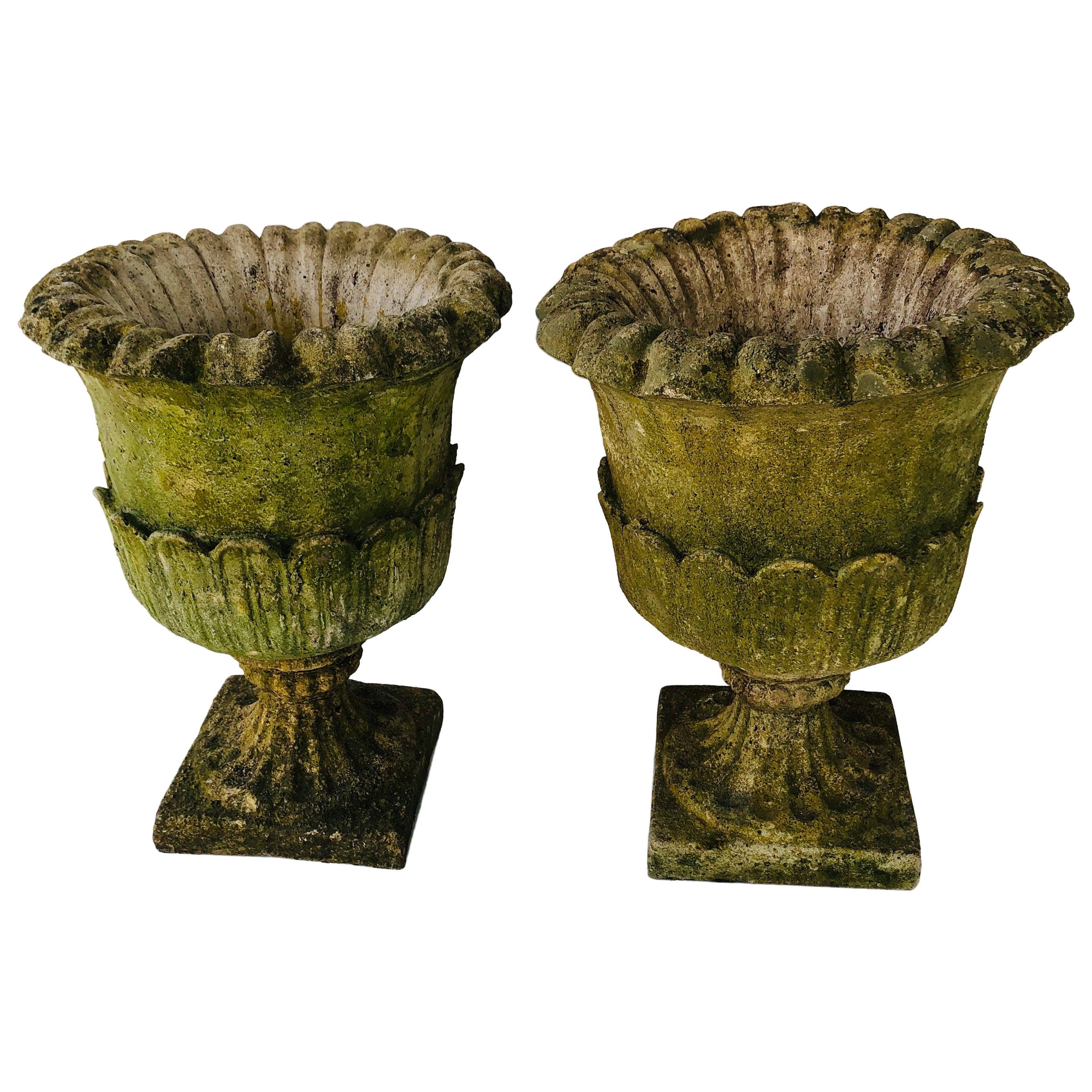 Pair of Cast Stone English Garden Urns