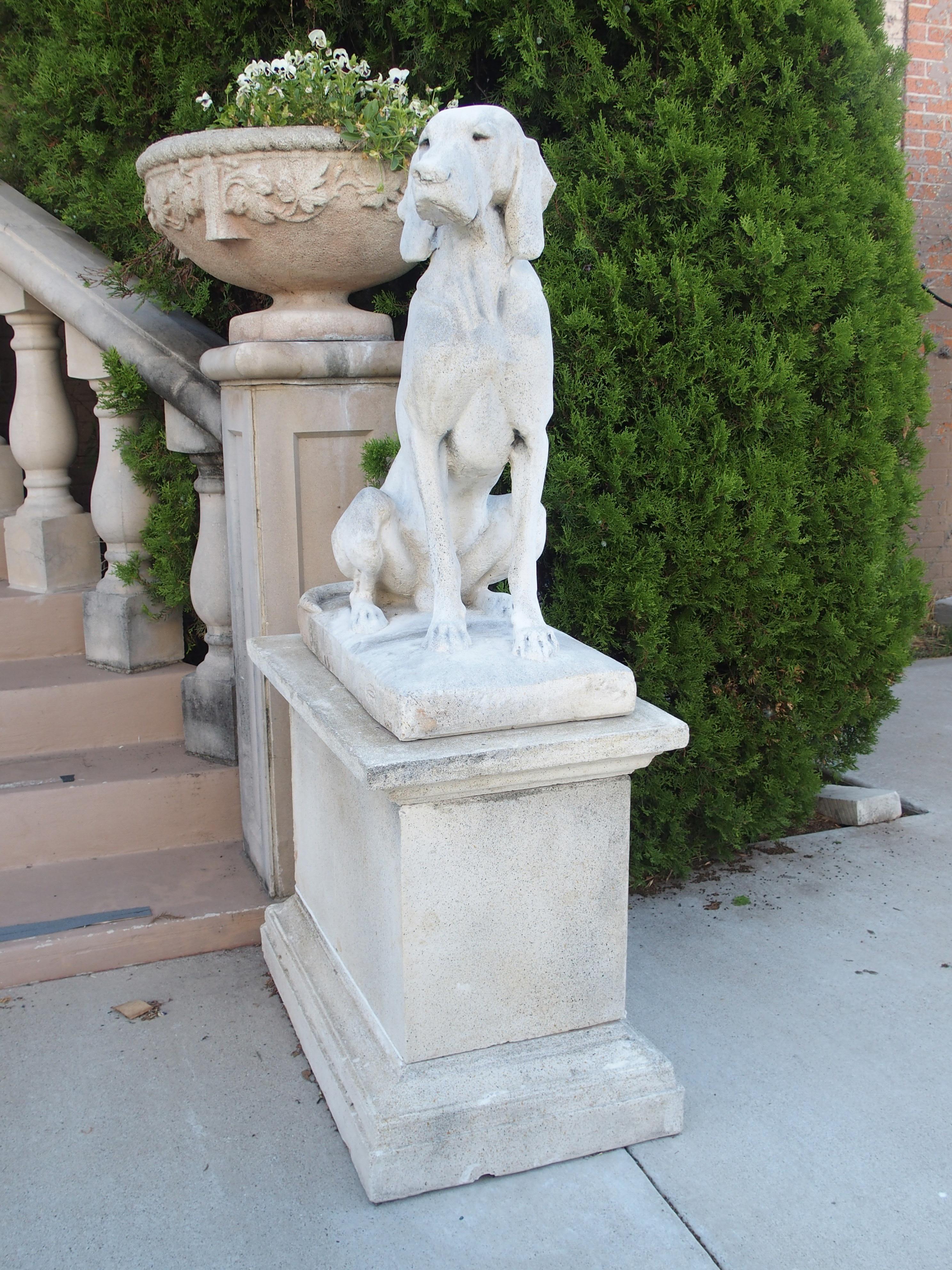 French Pair of Cast Stone European Pointers on Pedestals after Jacquemart Originals