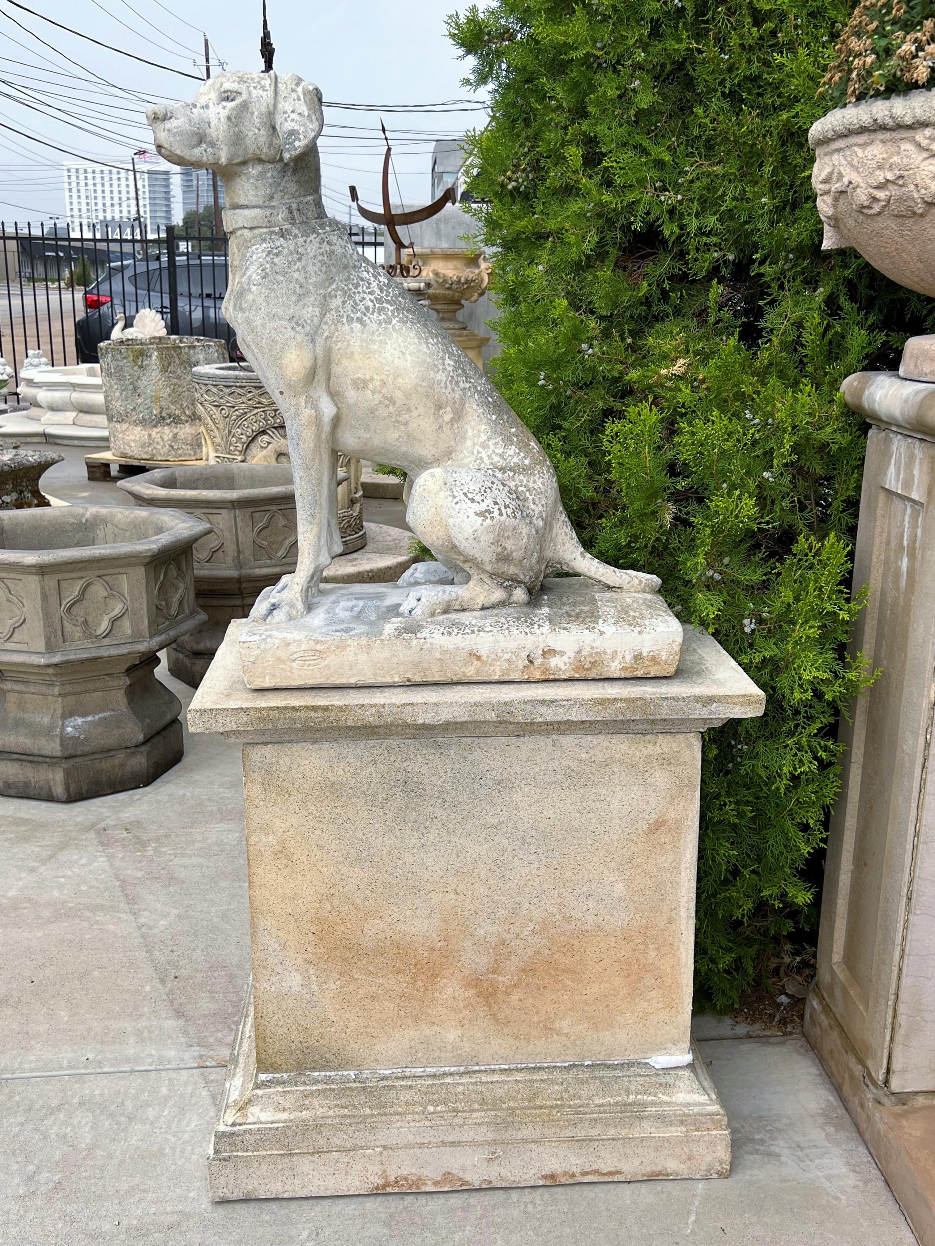 Pair of Cast Stone European Pointers on Pedestals after Jacquemart Originals In Good Condition In Dallas, TX