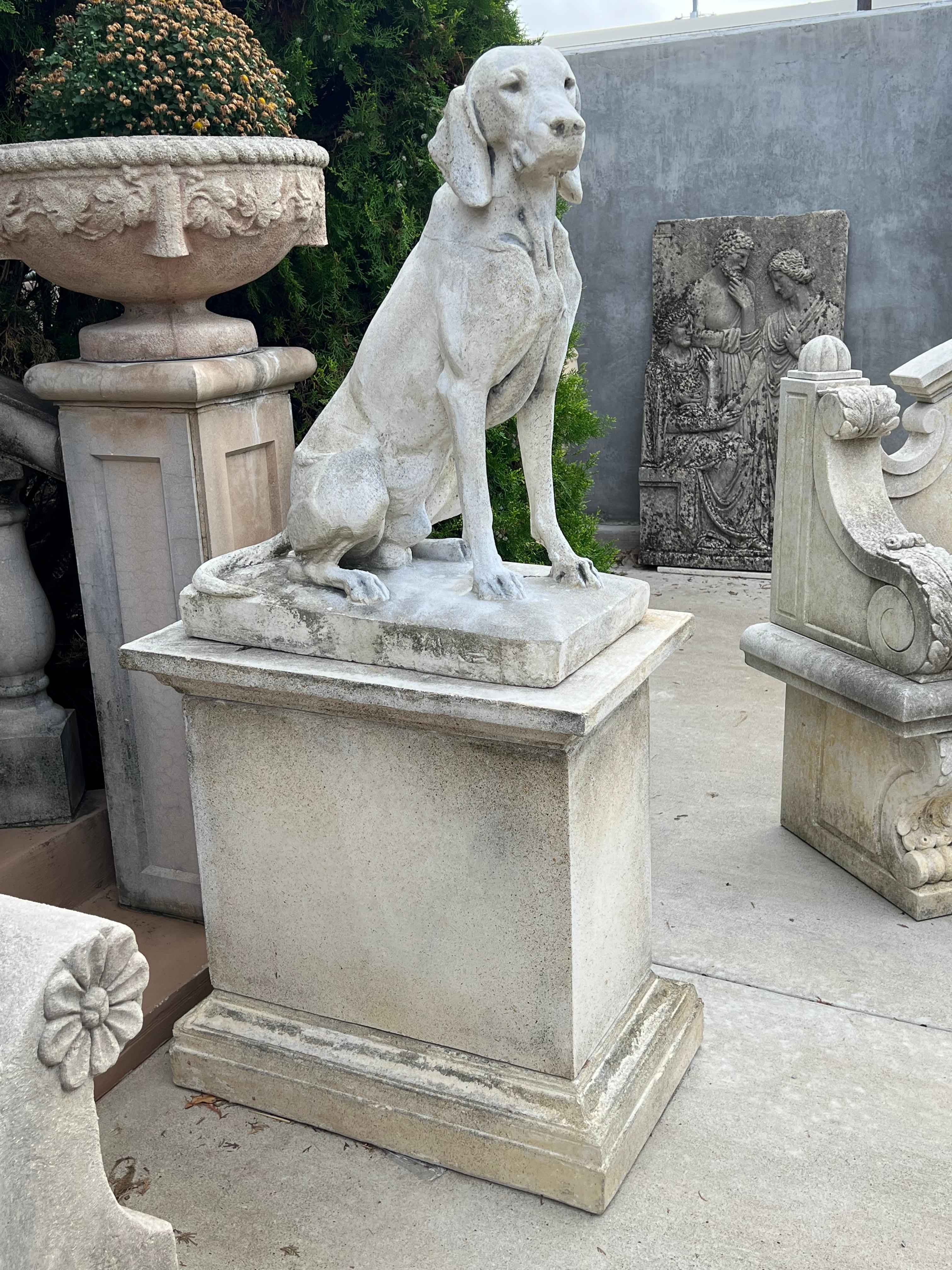 Pair of Cast Stone European Pointers on Pedestals after Jacquemart Originals 4