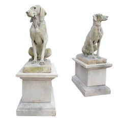 Pair of Cast Stone European Pointers on Pedestals after Jacquemart Originals