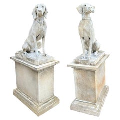 Pair of Cast Stone European Pointers on Pedestals after Jacquemart Originals