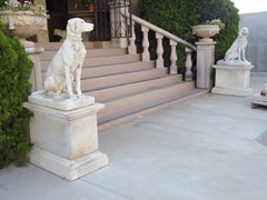 Pair of Cast Stone European Pointers on Pedestals after Jacquemart Originals