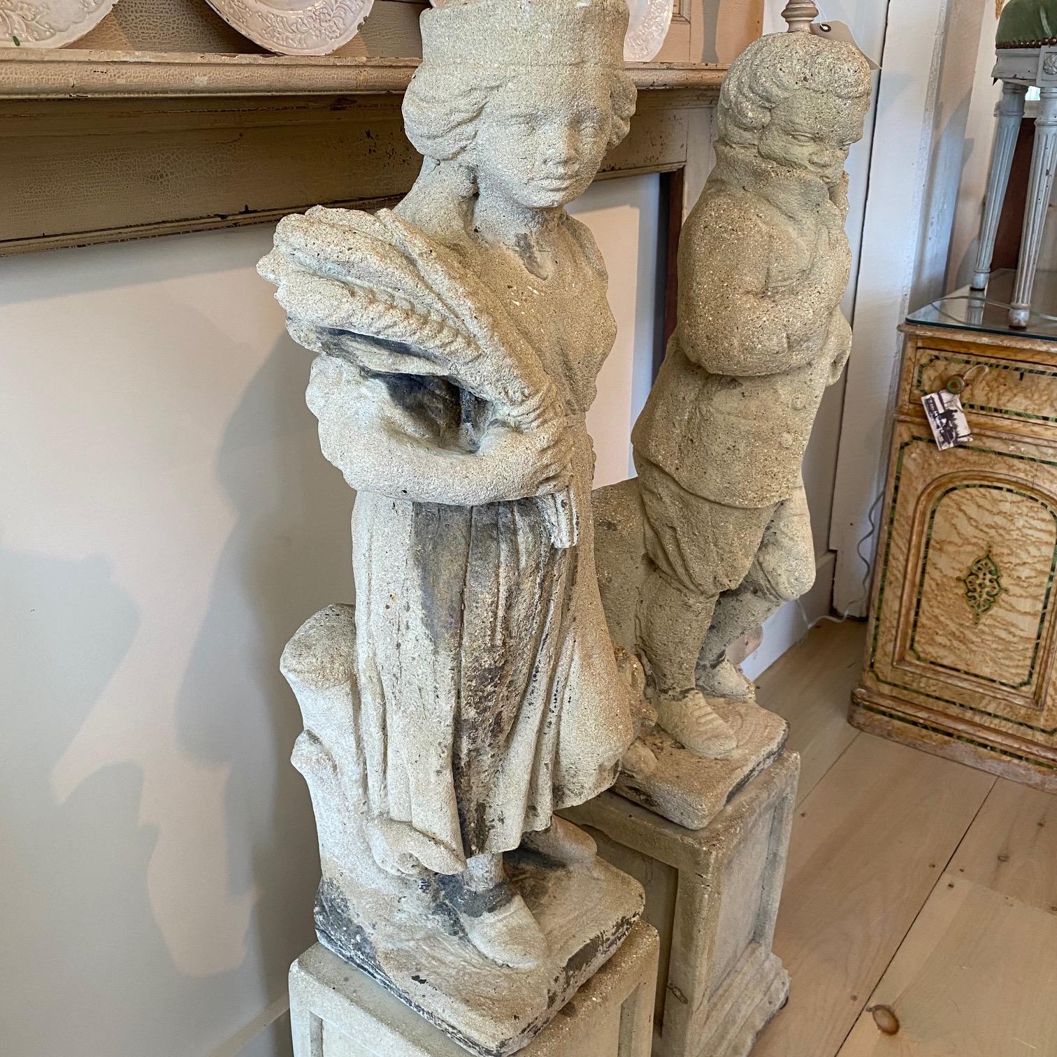  Pair of Cast Stone Figural Garden Statues 6