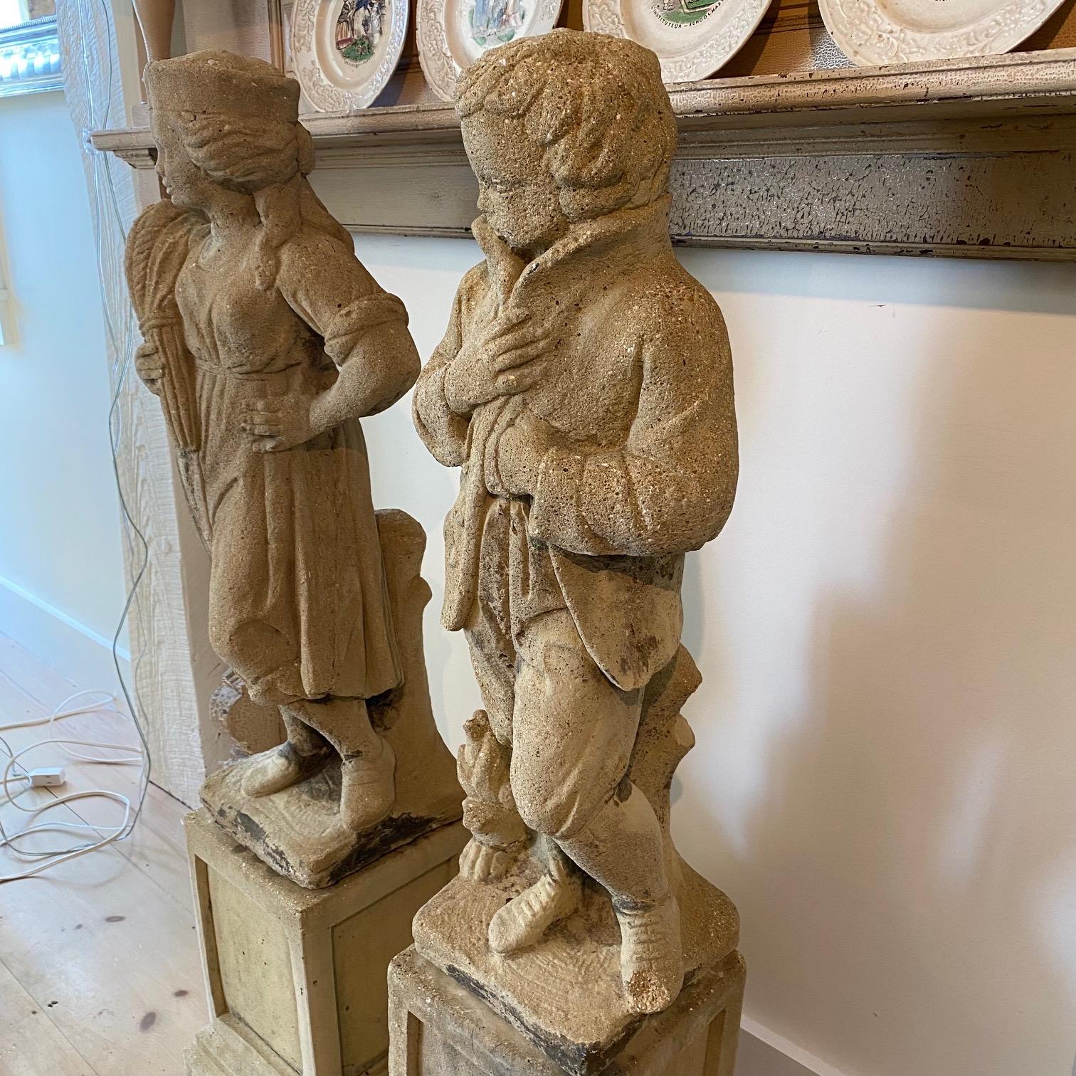  Pair of Cast Stone Figural Garden Statues 11