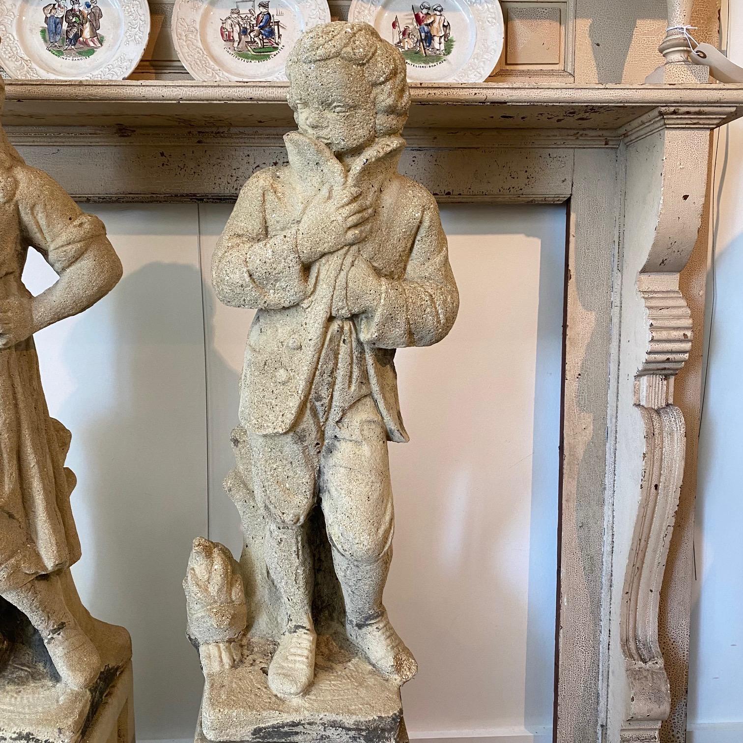  Pair of Cast Stone Figural Garden Statues In Good Condition In Hopewell, NJ
