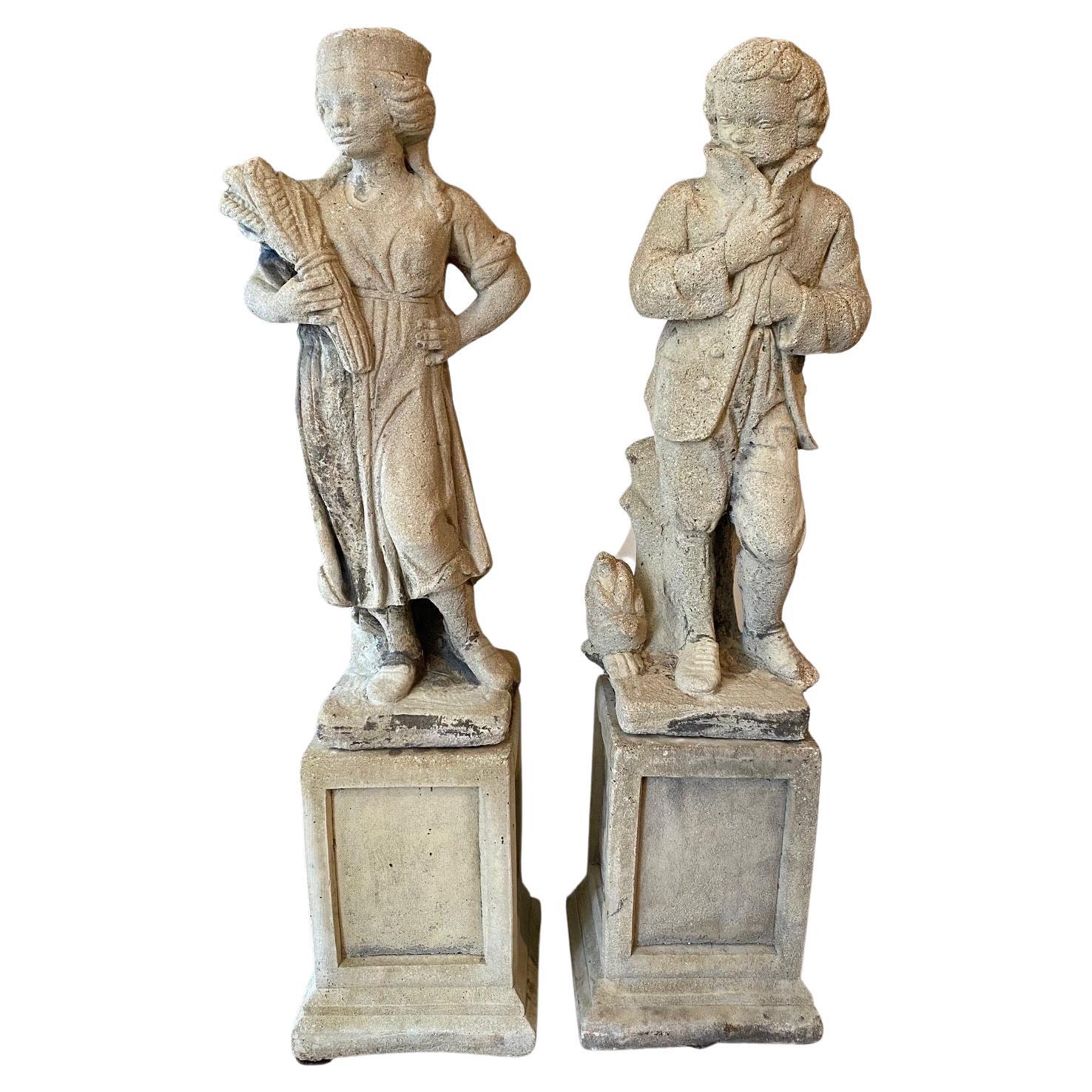  Pair of Cast Stone Figural Garden Statues