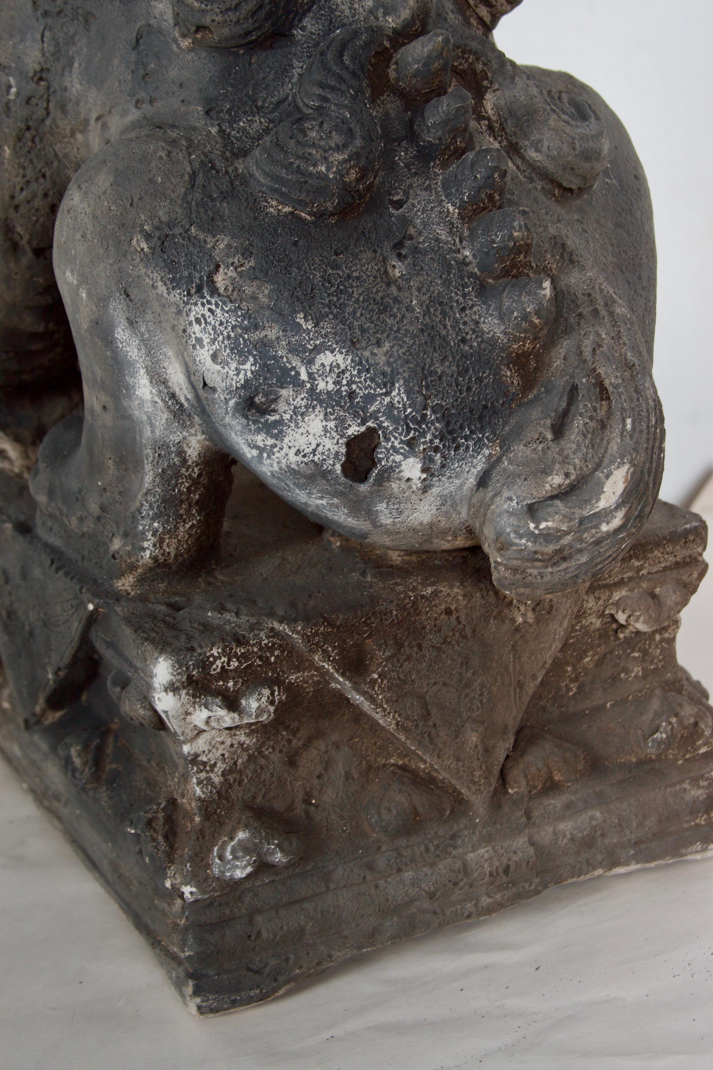 Pair of Cast Stone Foo Dogs, Firedogs For Sale 12