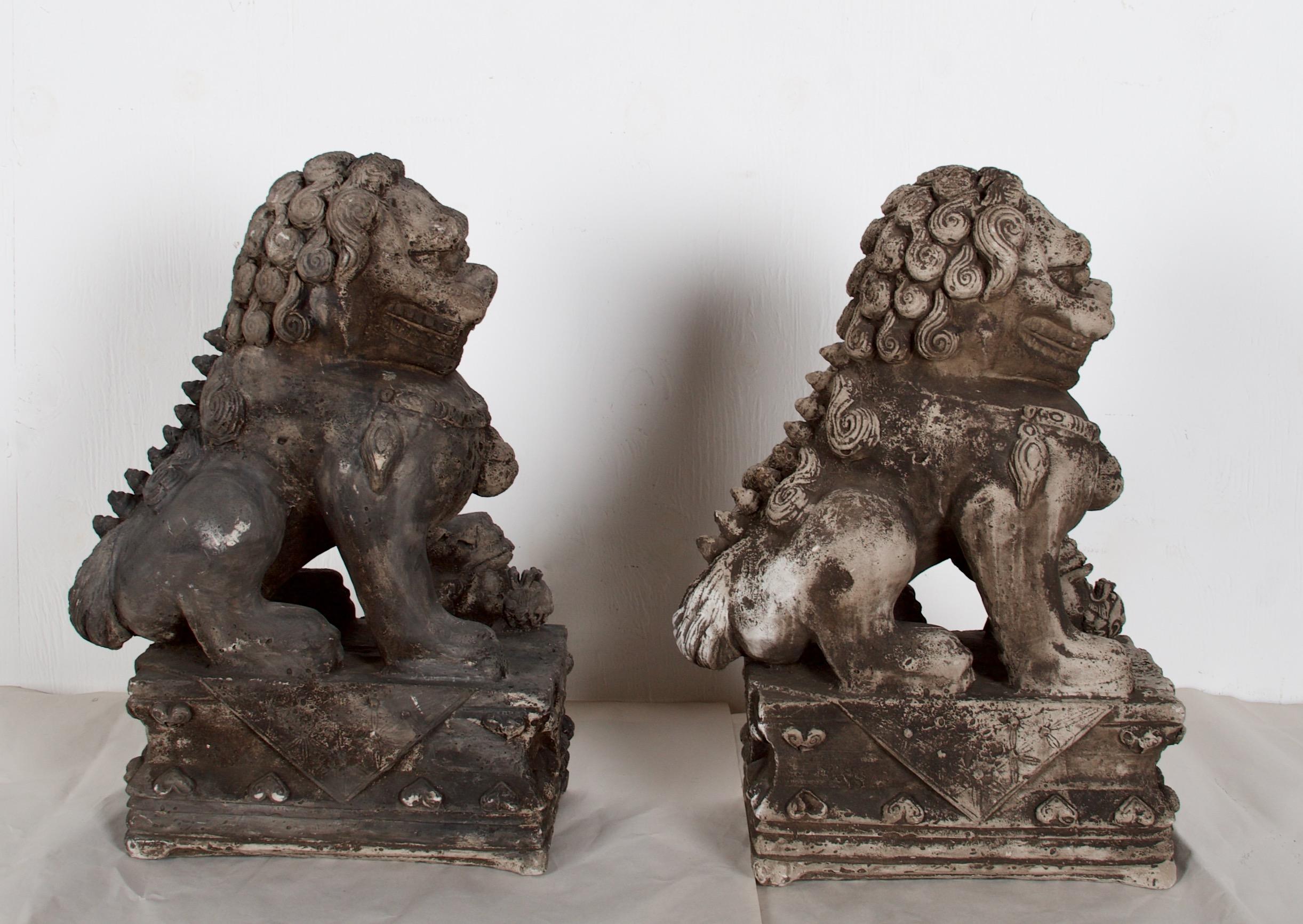 Central Asian Pair of Cast Stone Foo Dogs, Firedogs For Sale