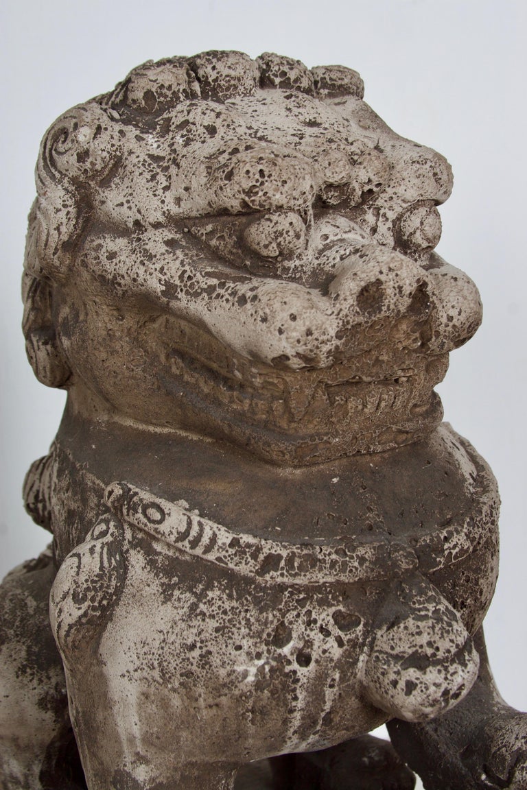 Pair of Cast Stone Foo Dogs, Firedogs For Sale at 1stDibs