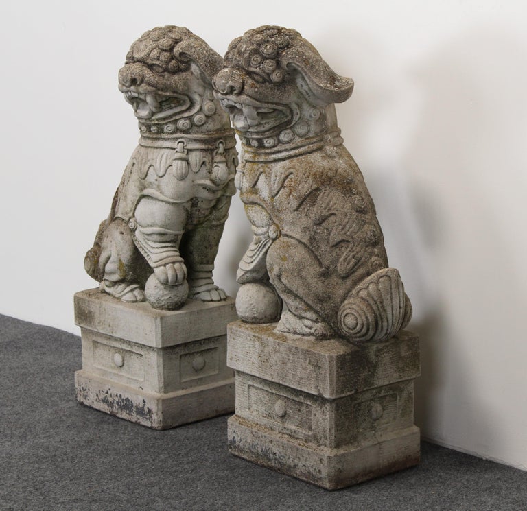 Pair of Cast Stone Foo Dogs Garden Statues, 1960s at 1stDibs foo dog