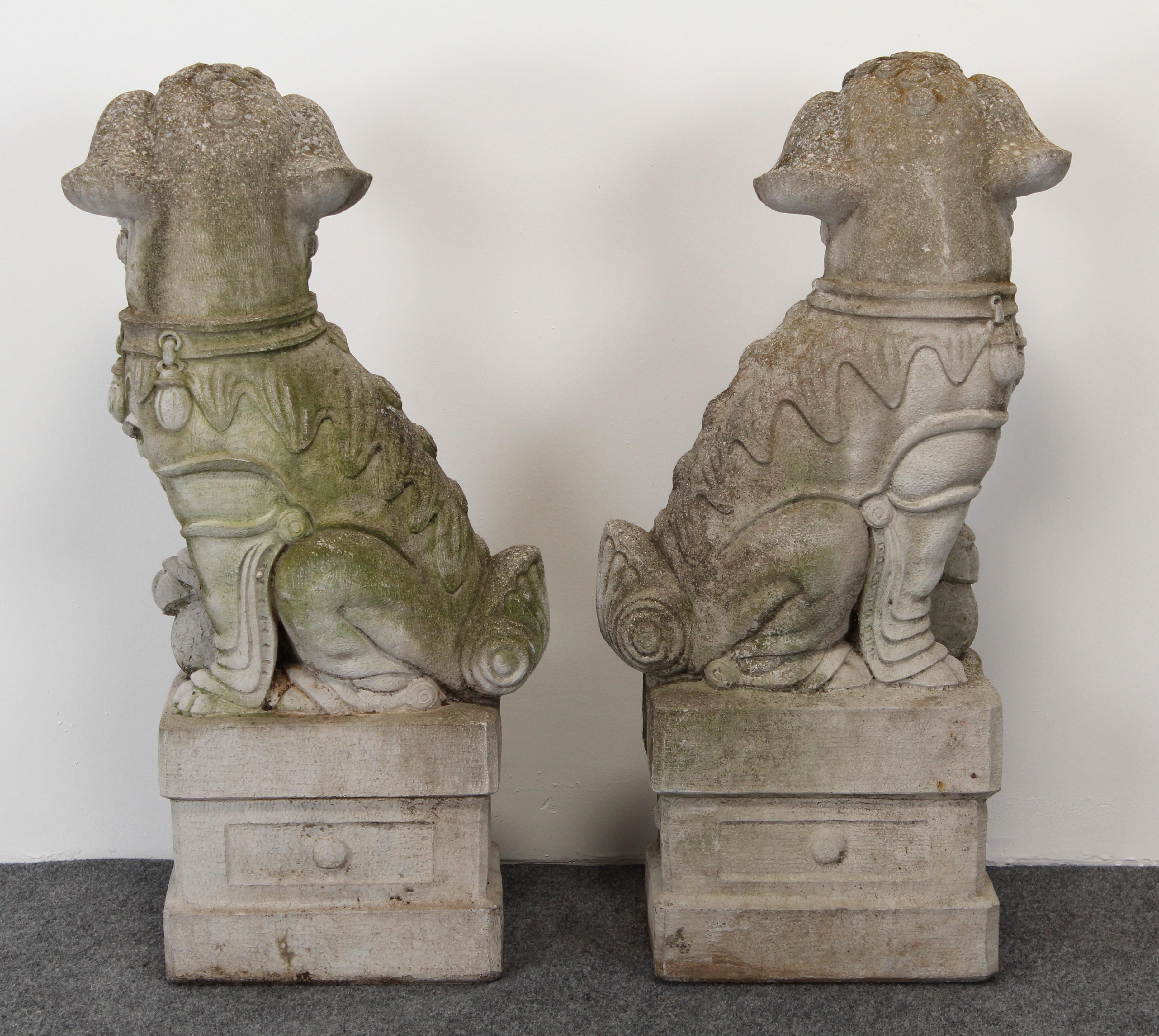 Mid-20th Century Pair of Cast Stone Foo Dogs Garden Statues, 1960s