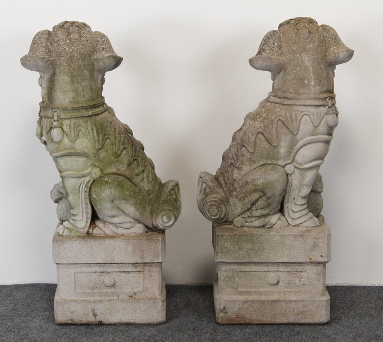 Pair of Cast Stone Foo Dogs Garden Statues, 1960s For Sale at 1stdibs