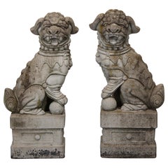 Vintage Pair of Cast Stone Foo Dogs Garden Statues, 1960s