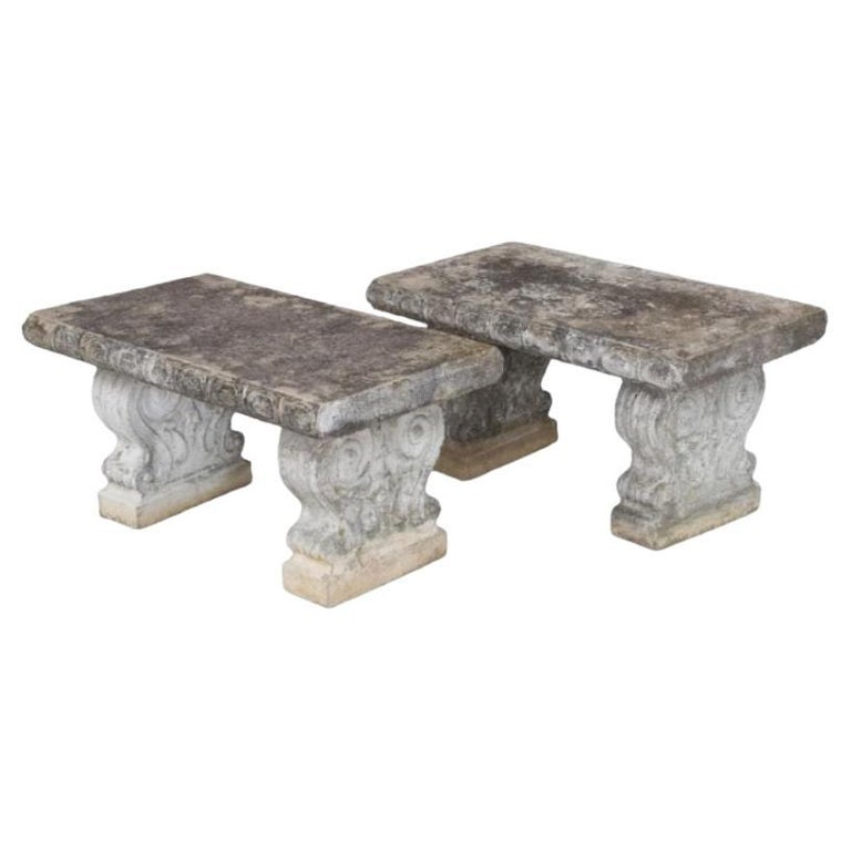 Pair of Cast Stone Garden Benches For Sale at 1stDibs
