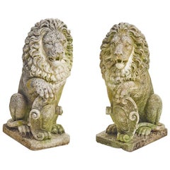 Pair of Cast Stone Garden Lions