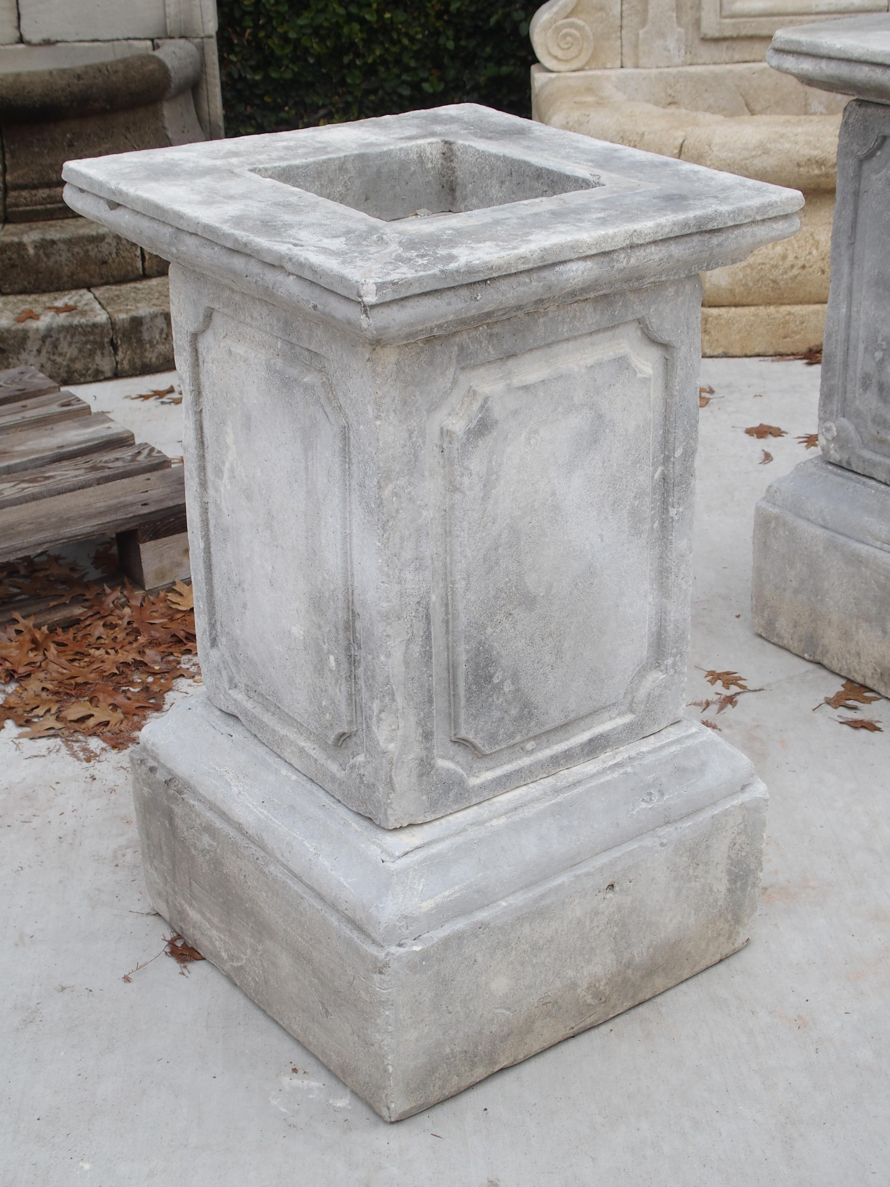 Classical Roman Pair of Cast Stone Garden Pedestals from Southern Italy