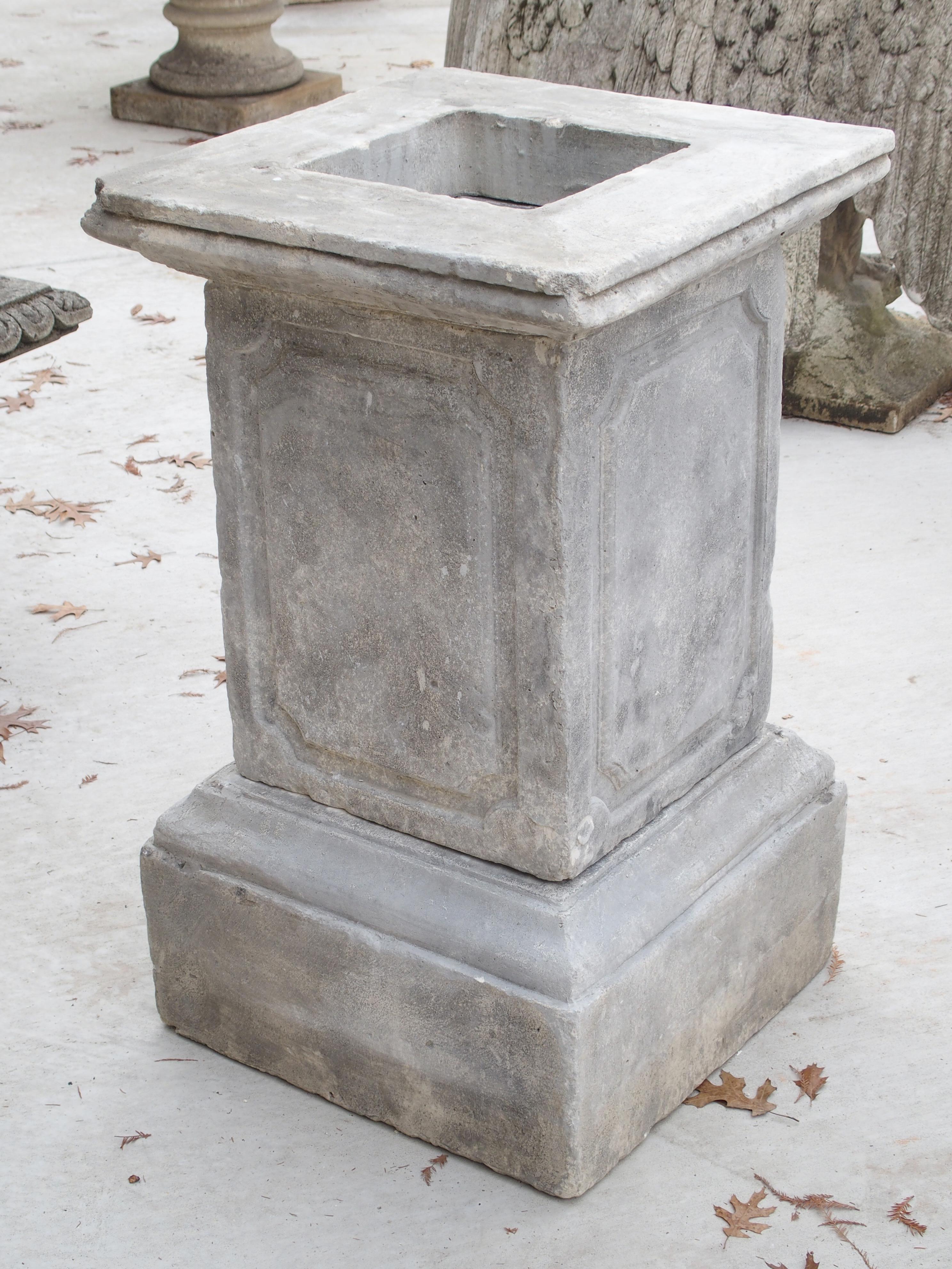 Contemporary Pair of Cast Stone Garden Pedestals from Southern Italy