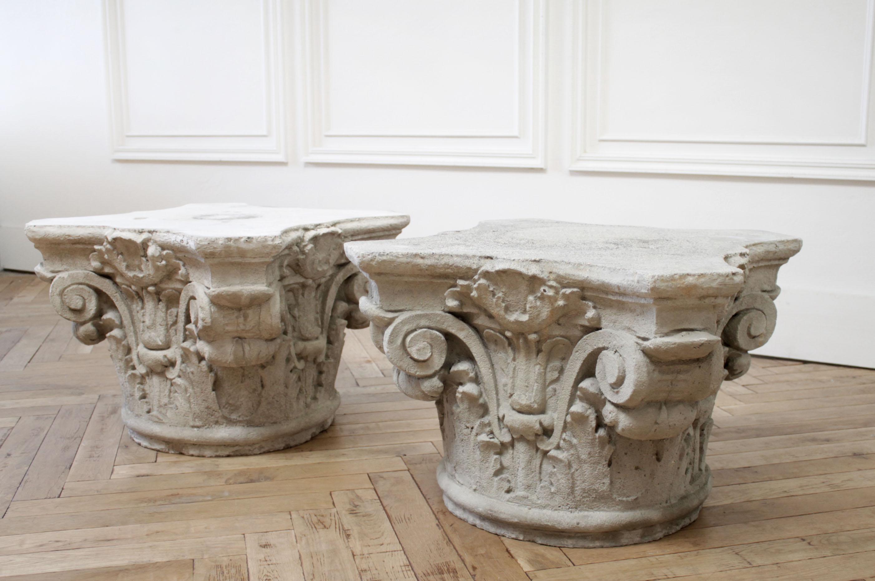 Pair of cast stone garden pedestals or outdoor tables
Beautiful capitol style garden tables, use the pair as coffee tables, side tables, or as a pedestal for your garden urns.
Size: 29