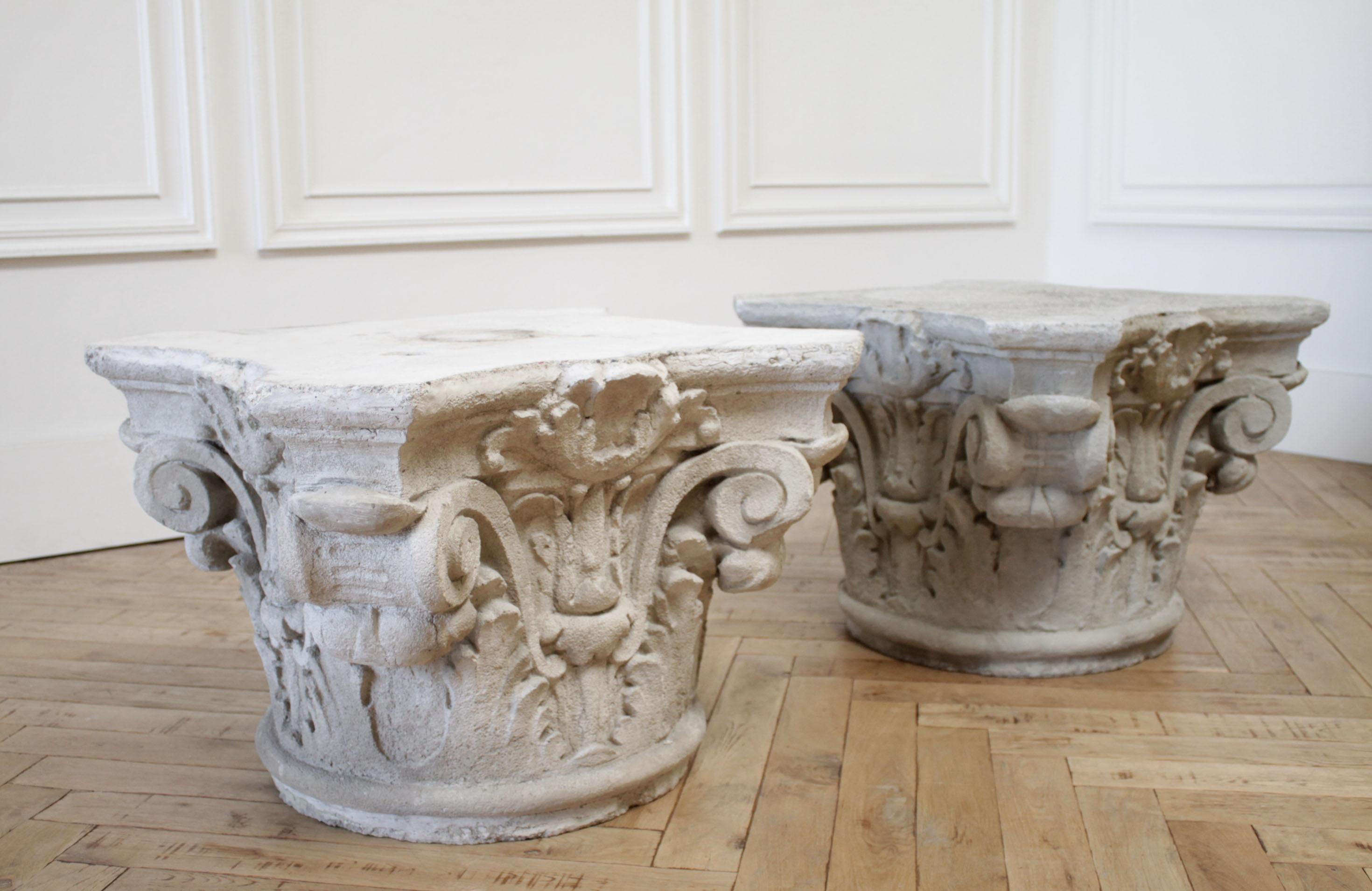Pair of Cast Stone Garden Pedestals or Outdoor Tables In Good Condition In Brea, CA