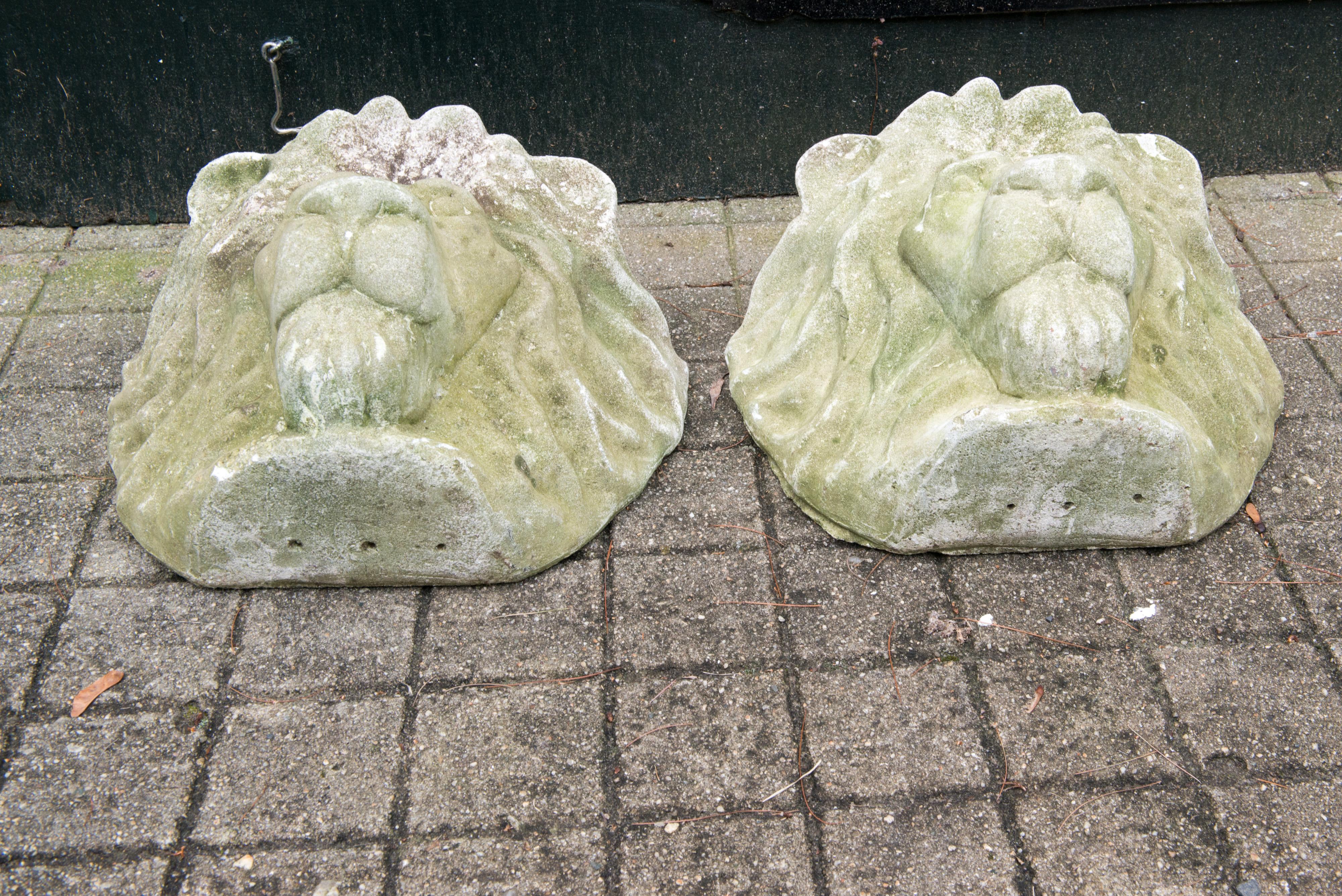 Pair of Cast Stone Lion Head Wall Planters 5